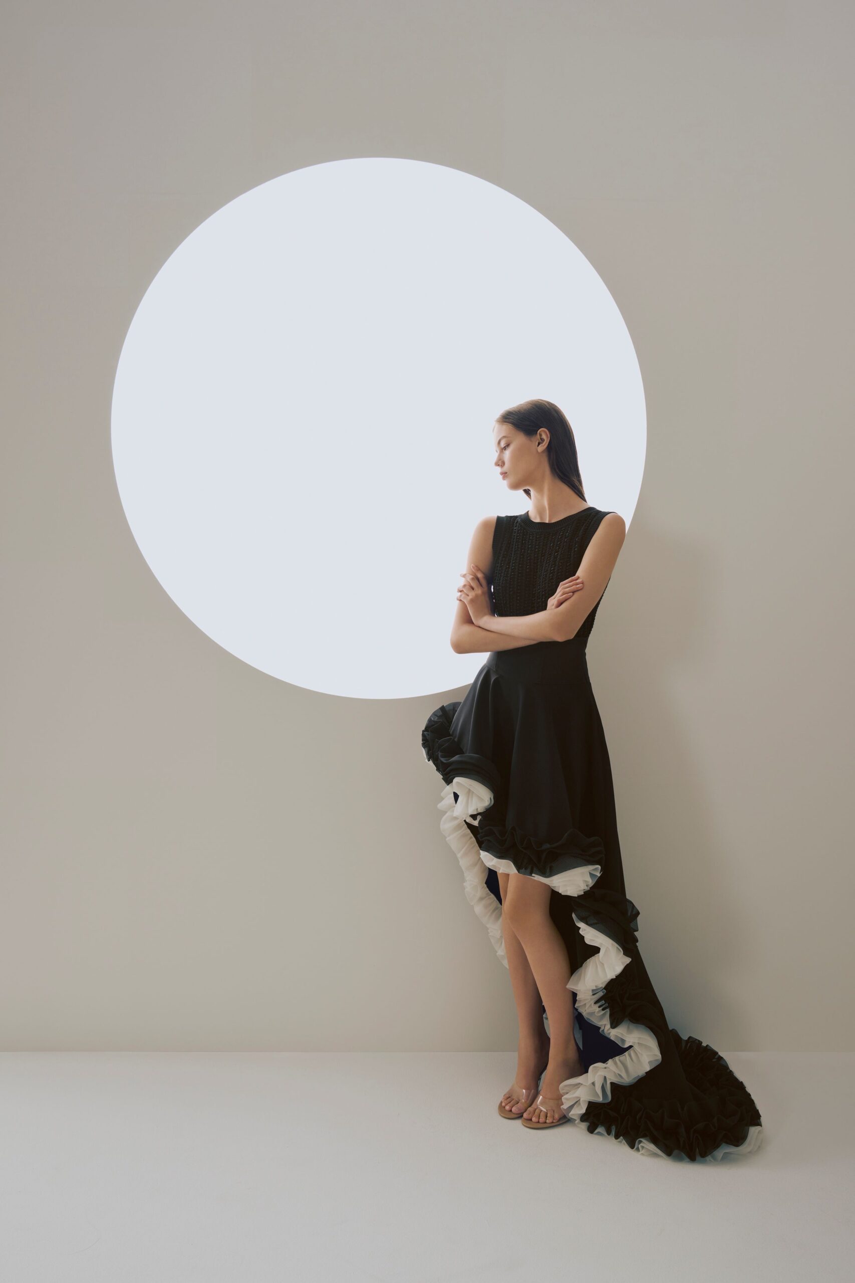 black and white ruffled gown