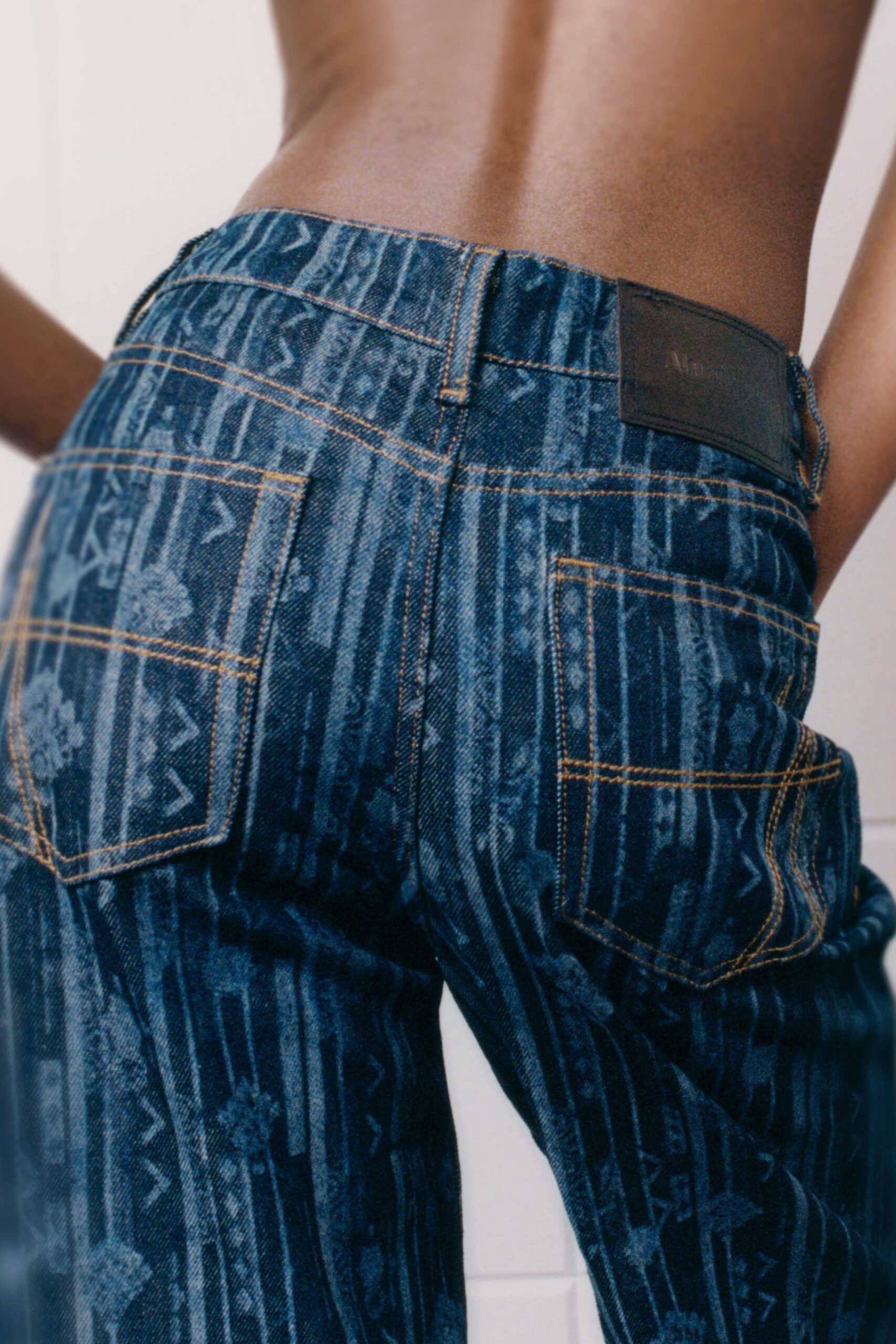 relaxed blue printed denim pants
