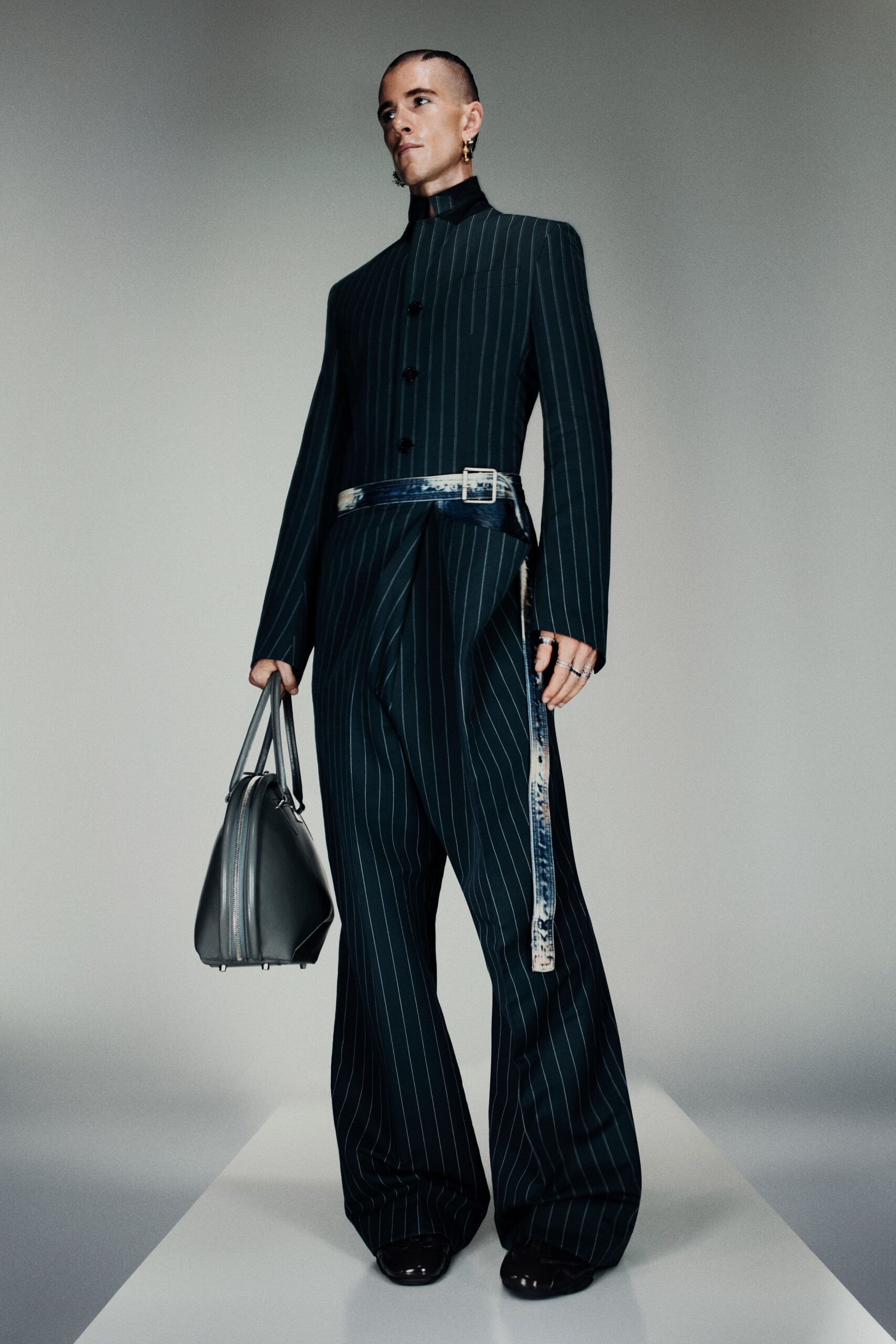 black gray striped blazer and pants