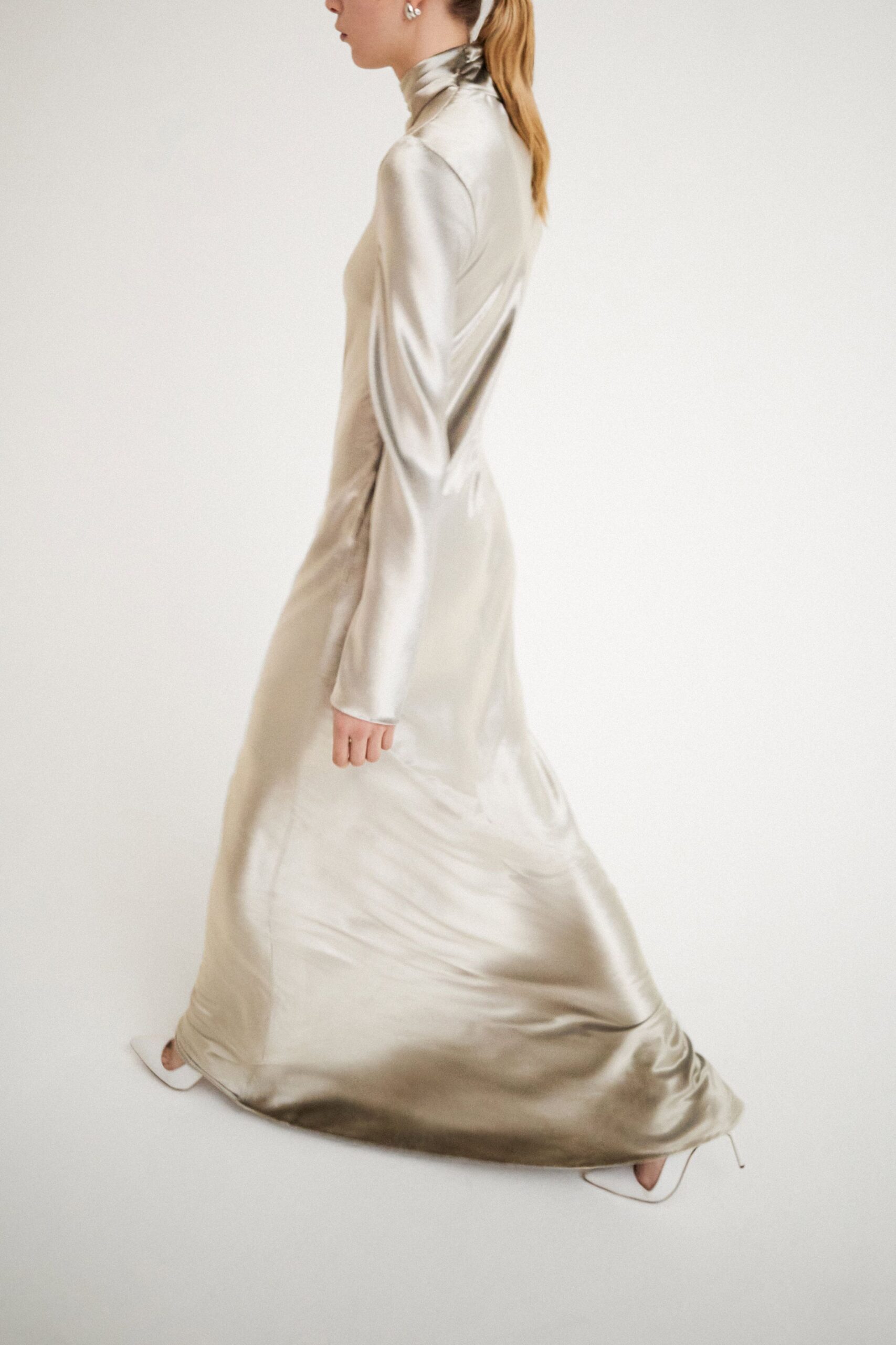 ivory silk long-sleeve gown