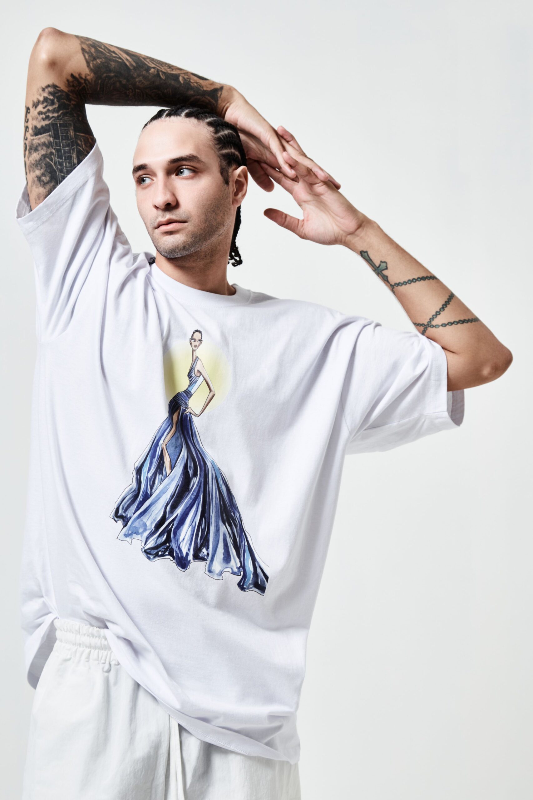 white relaxed t-shirt and pants