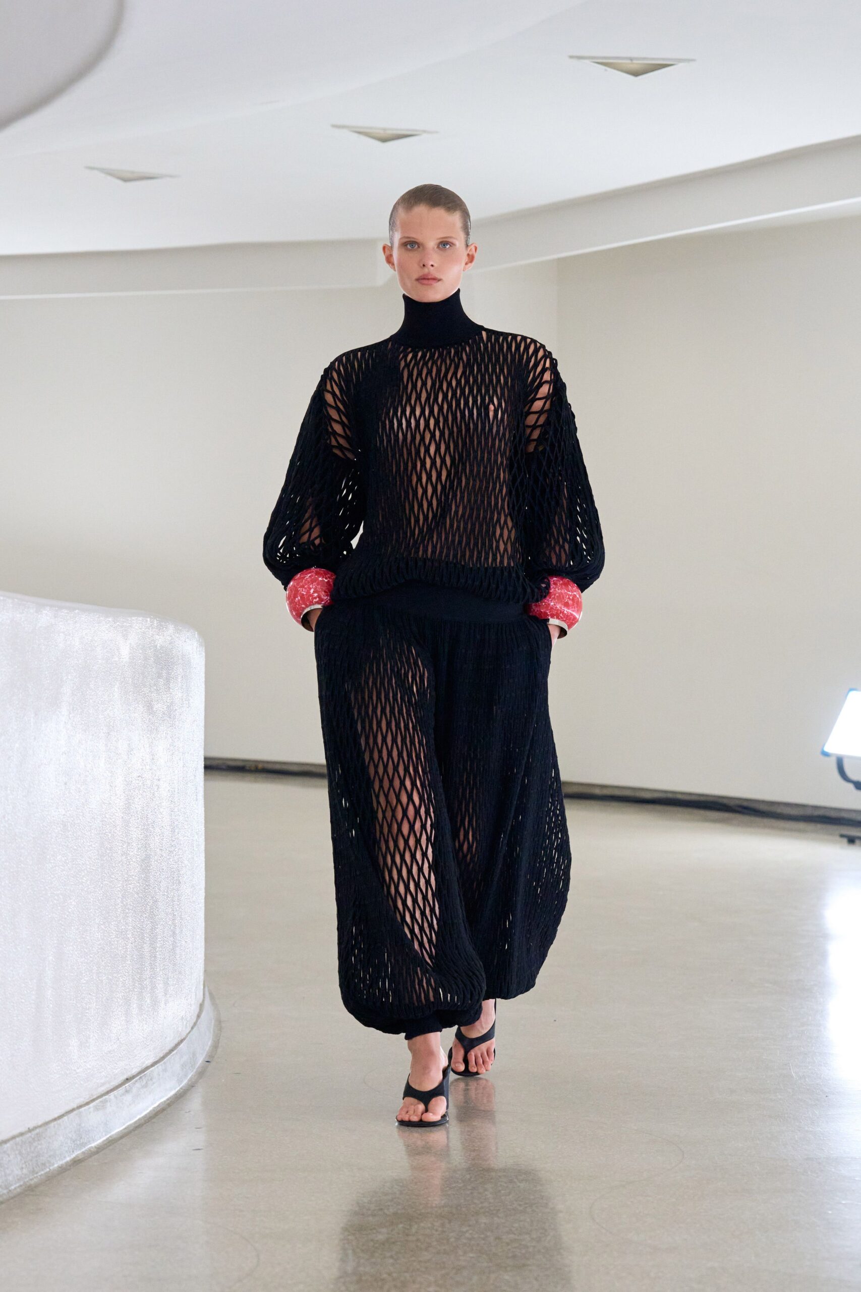 black mesh long-sleeve high-neck relaxed layered dress