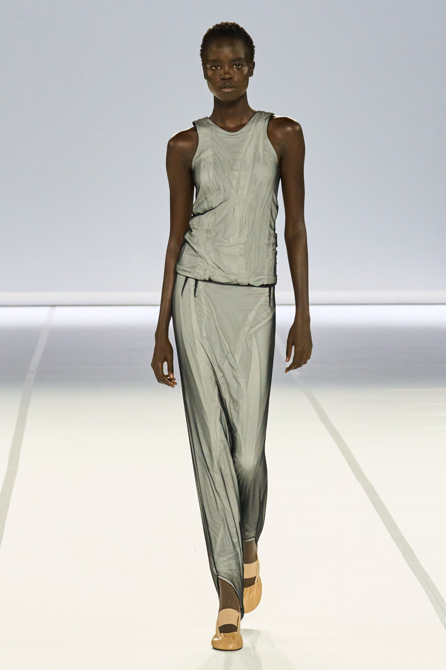 gray silk fitted draped maxi skirt