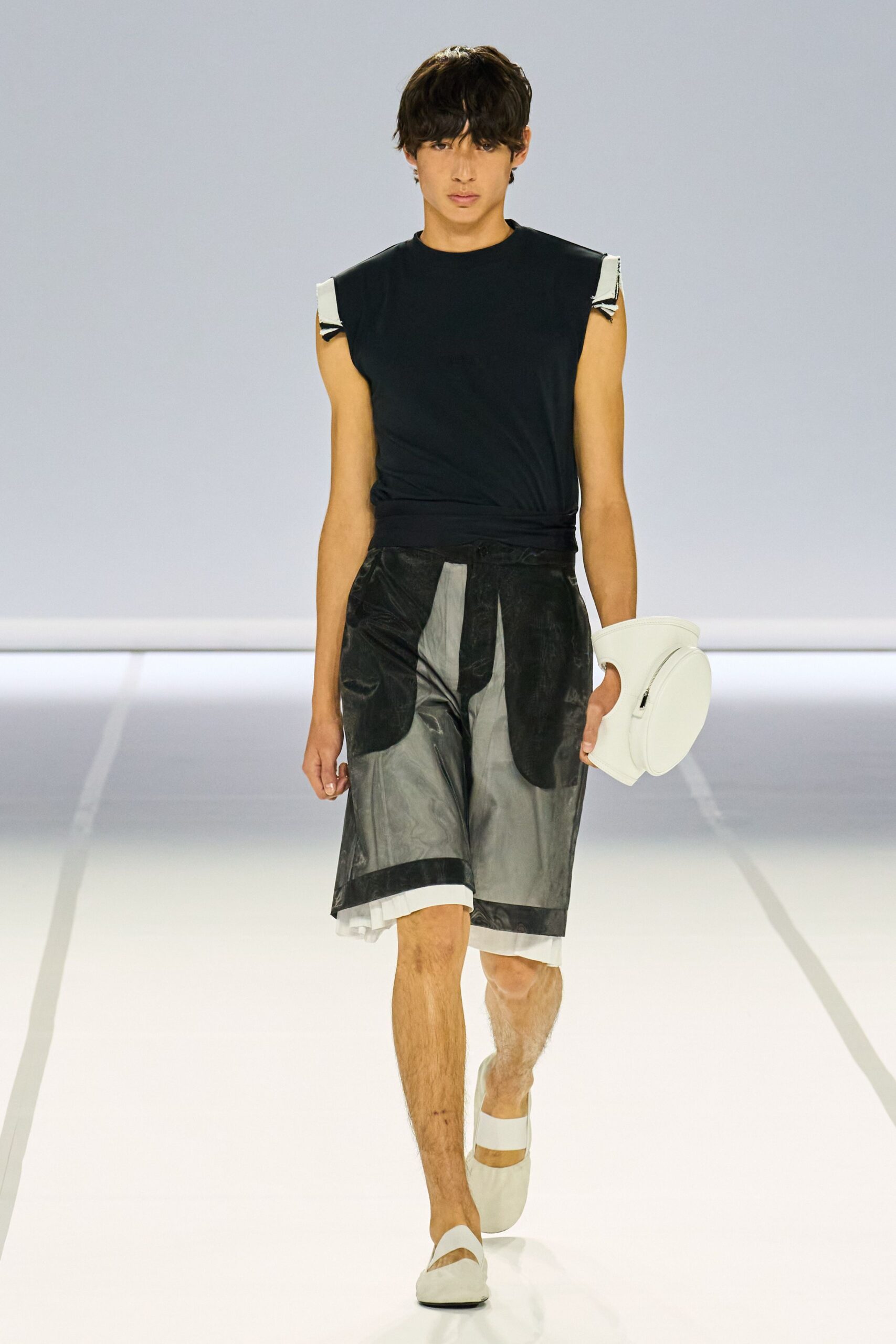 black fitted top gray shorts