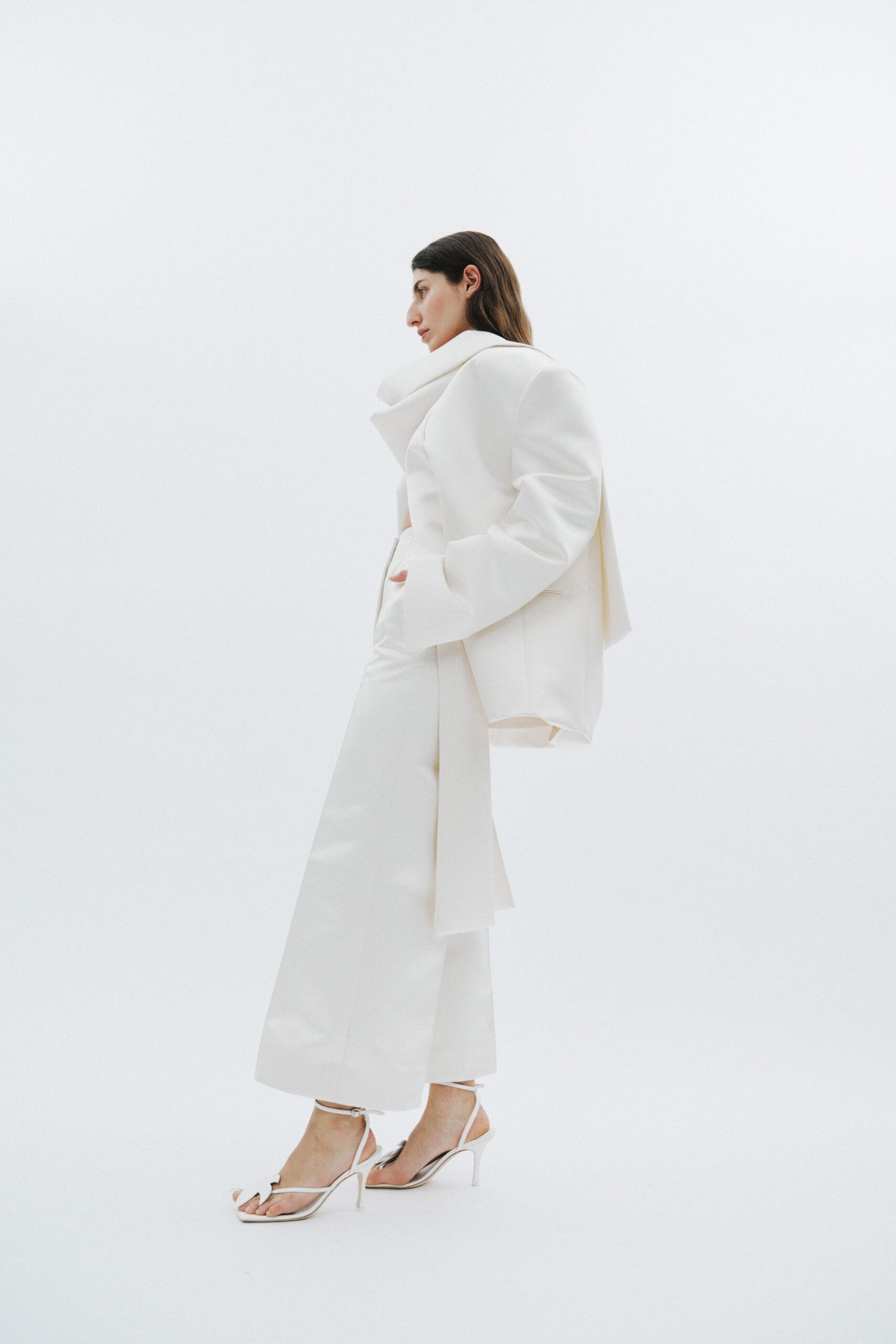 white structured blazer with tailored pants