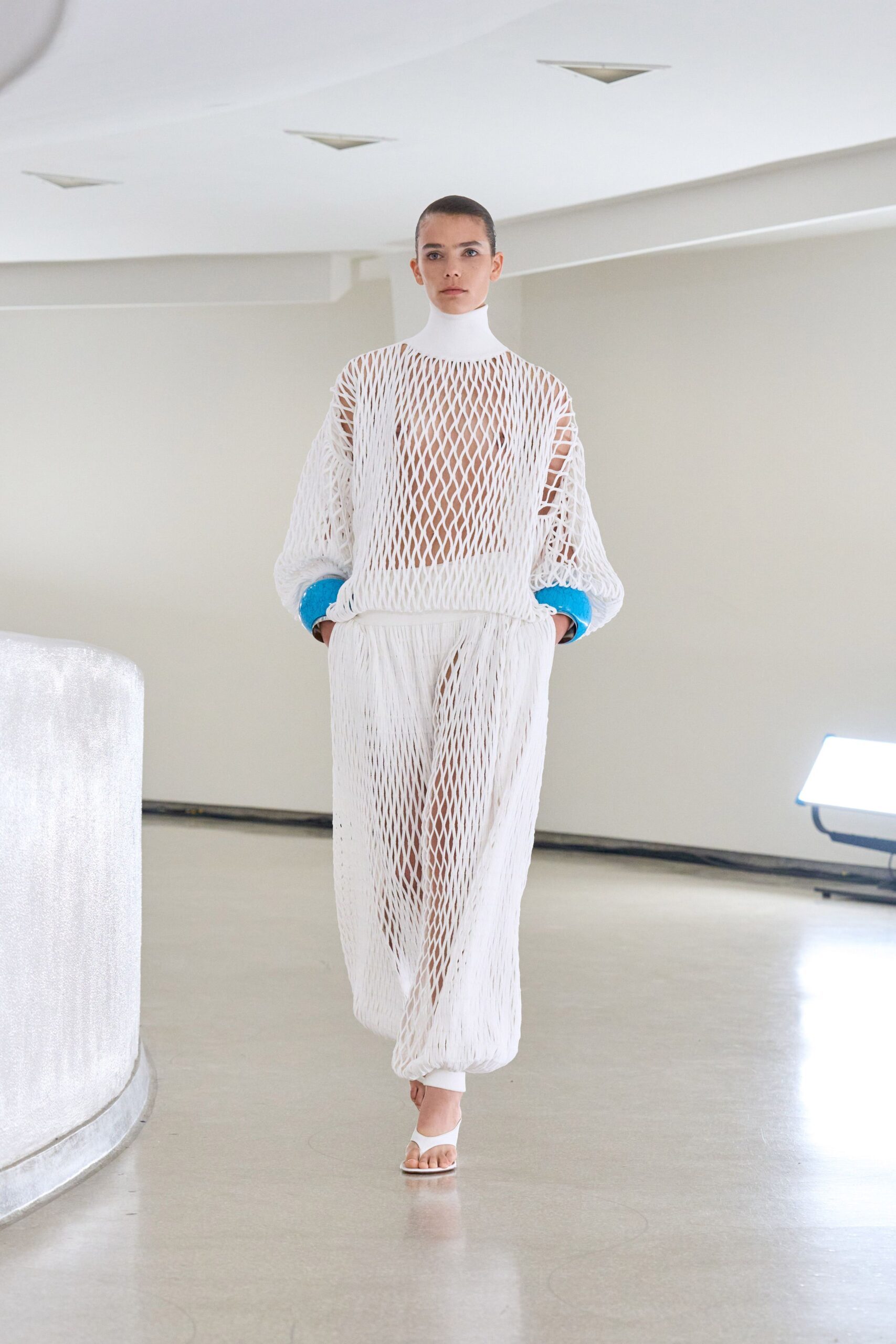 white mesh relaxed wide-leg sheer pants