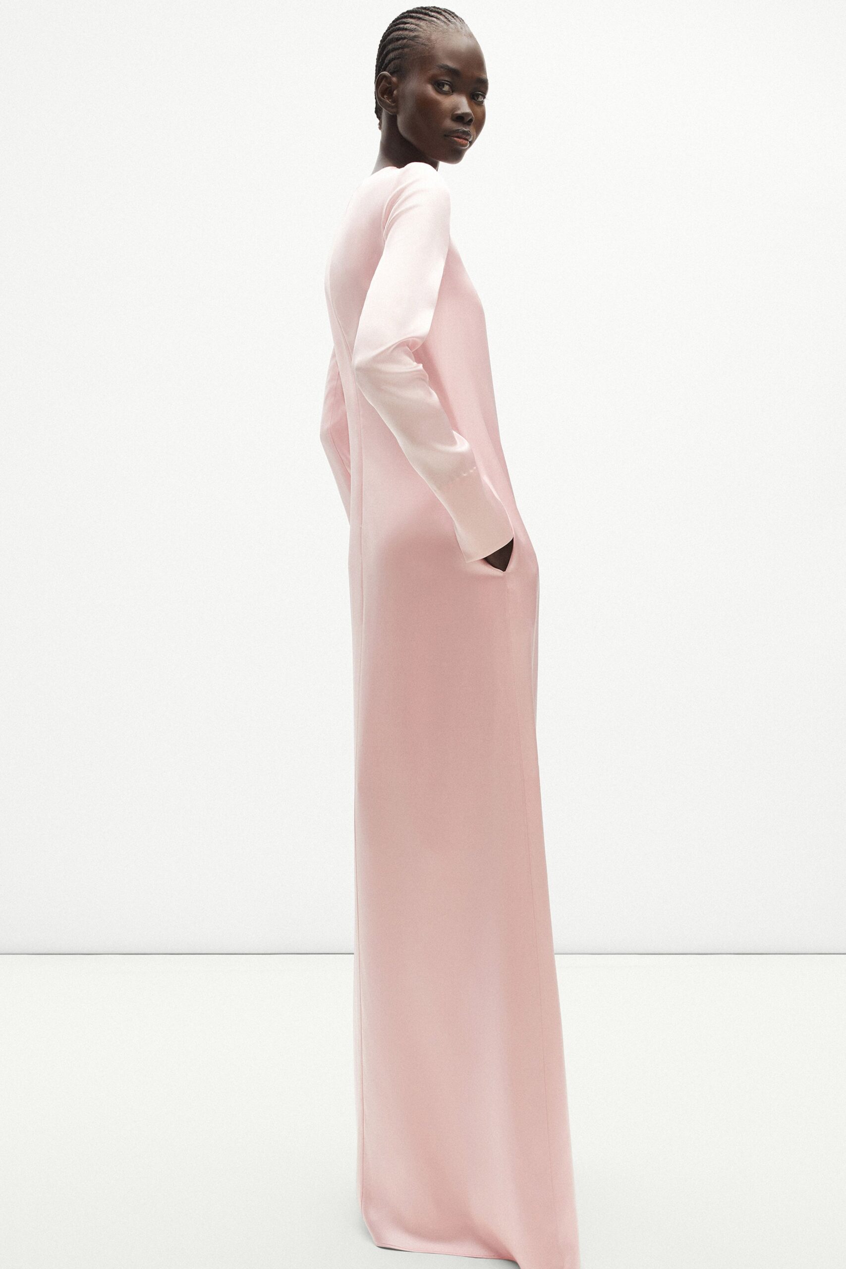 pink silk fitted gown