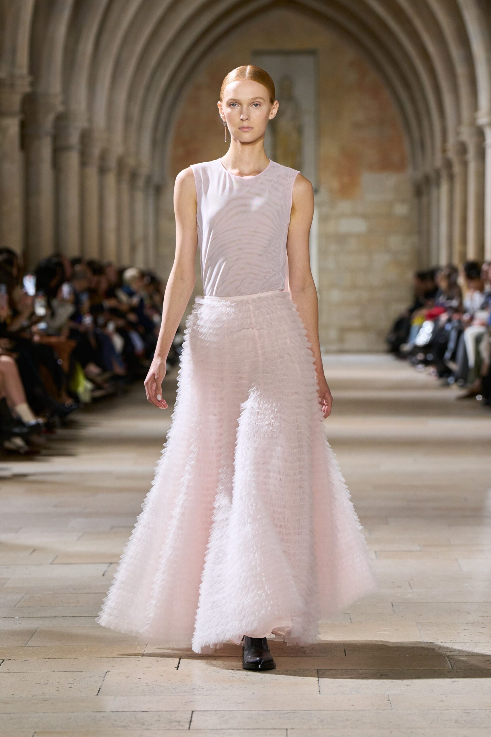 pink tulle relaxed tiered flowing maxi skirt