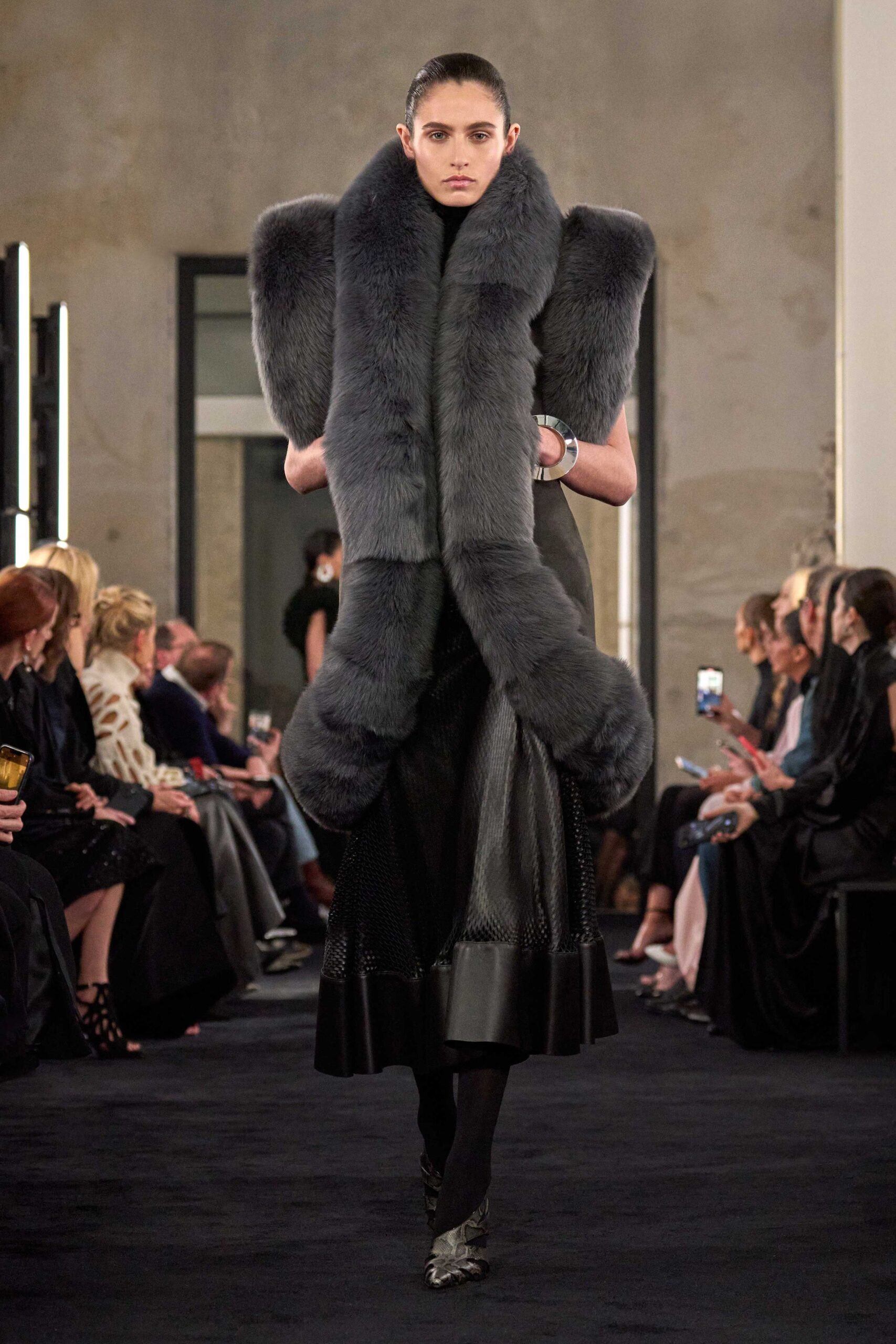 gray fur oversized coat