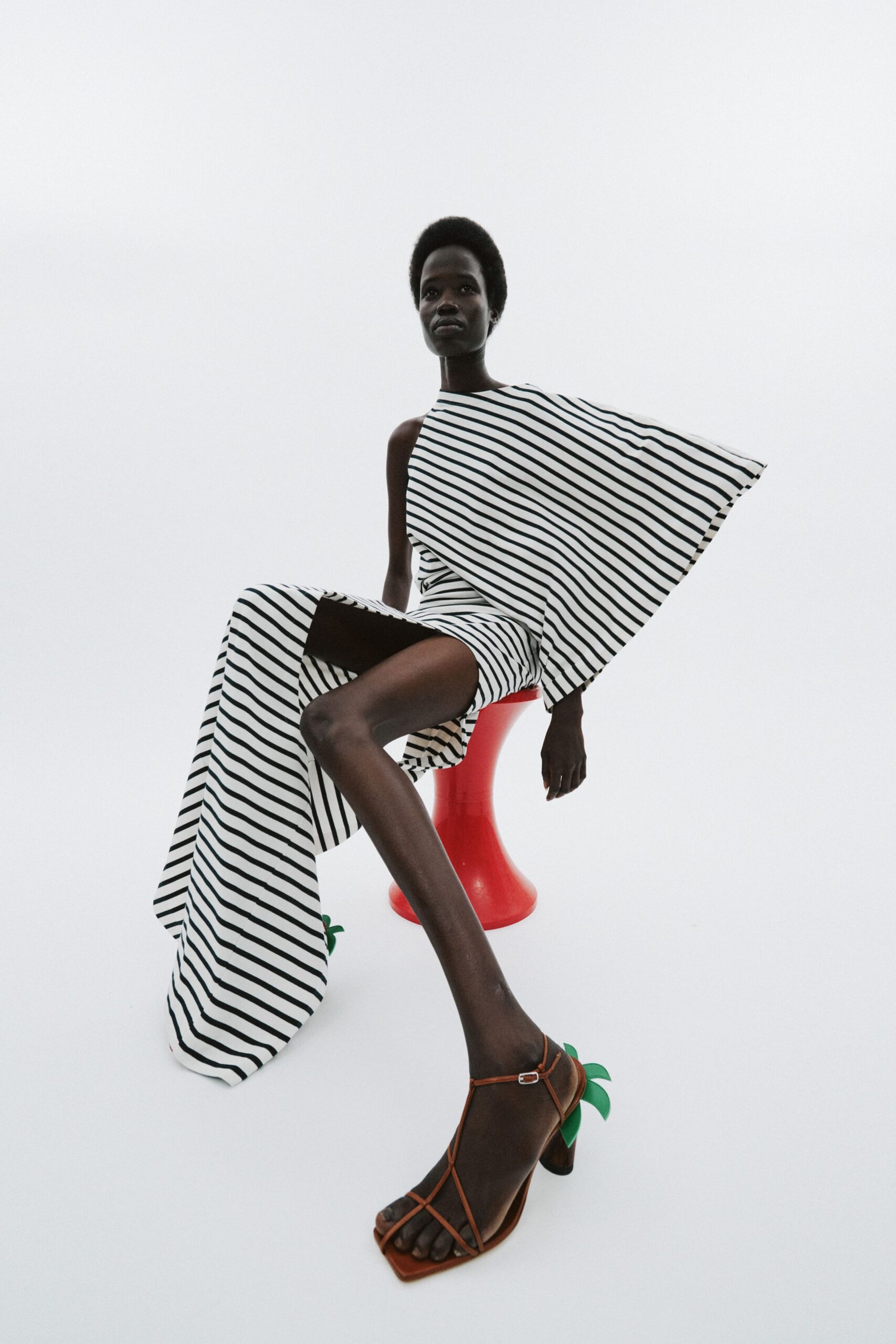 striped mini dress with strappy shoes