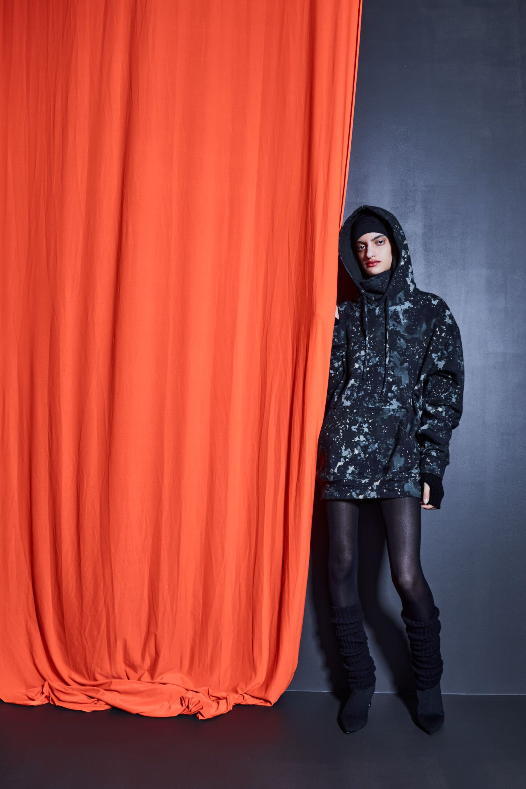black printed hoodie with shoes