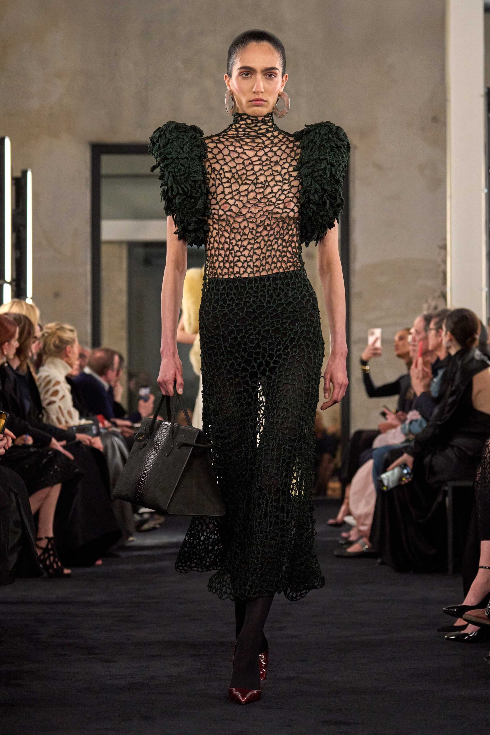 green lace sleeveless high-neck fitted pleated layered dress