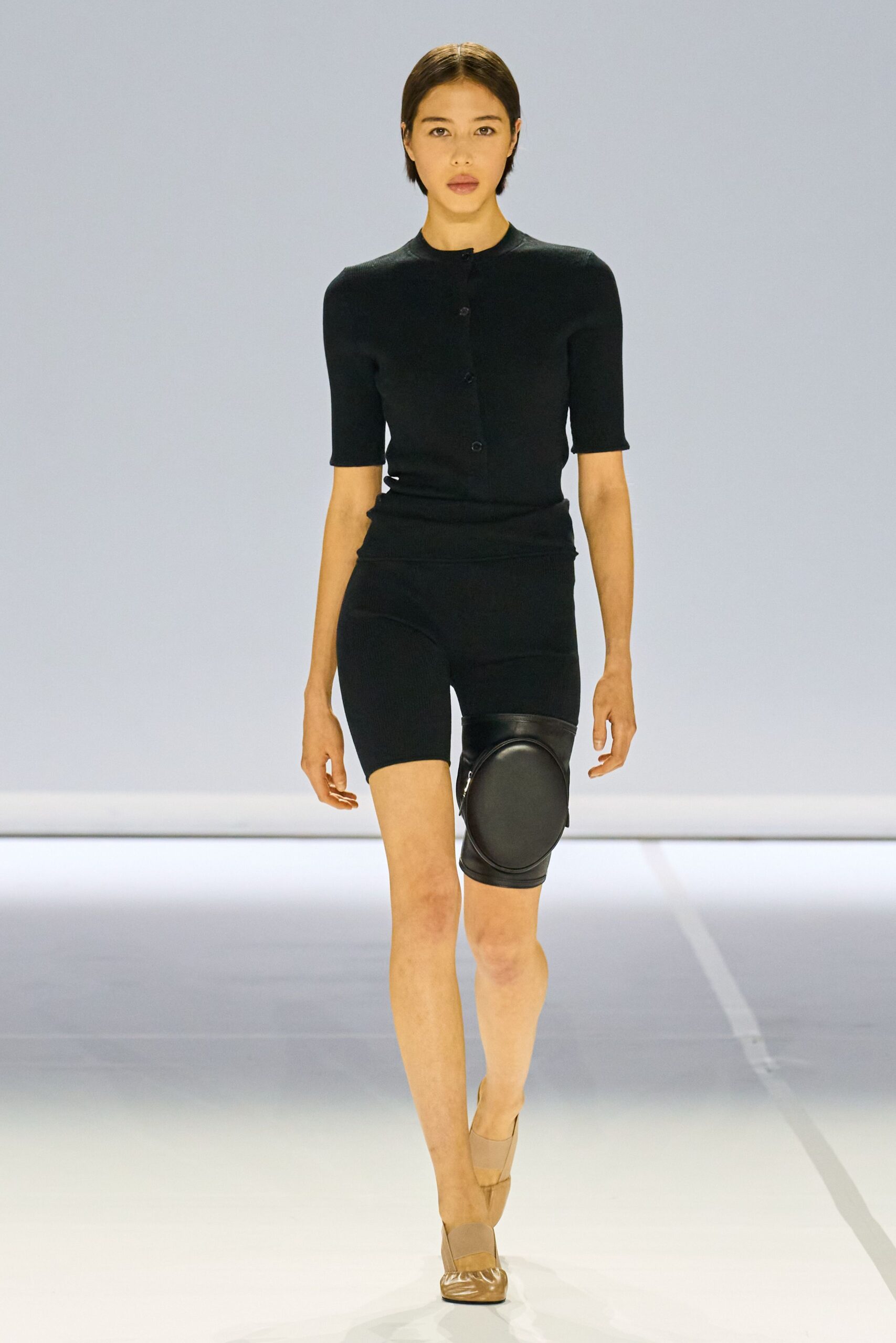black fitted top and shorts