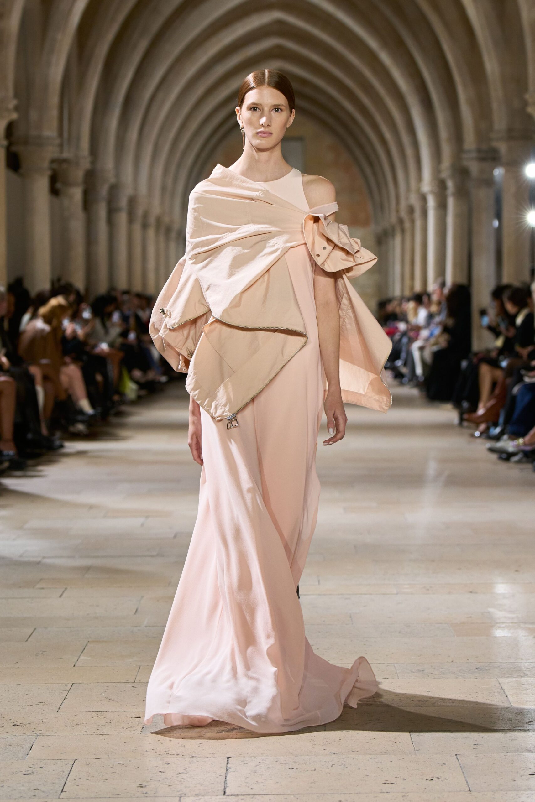 beige silk long-sleeve relaxed layered cape