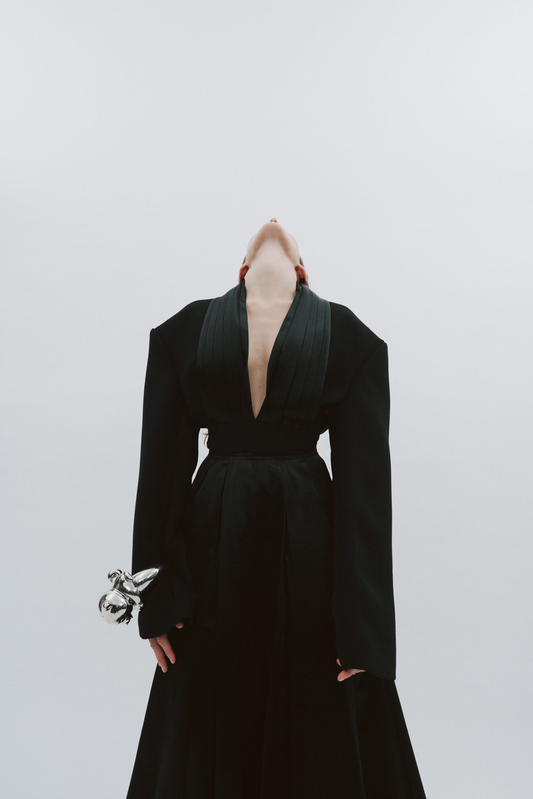 black silk pleated gown