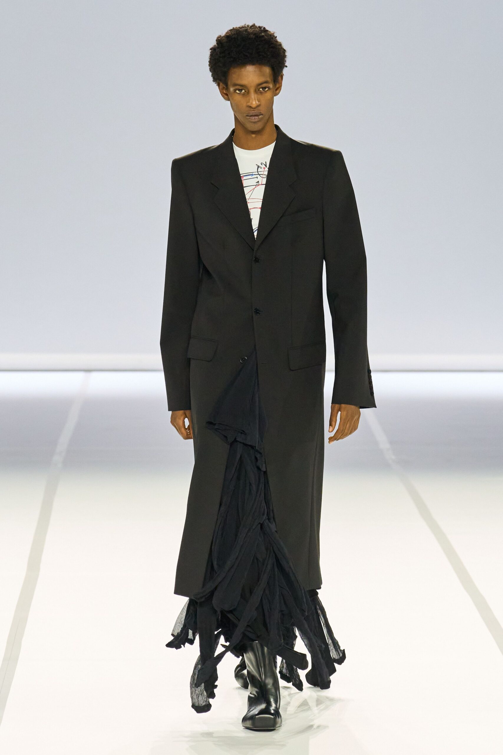 black wool long-sleeve collared structured buttoned maxi coat