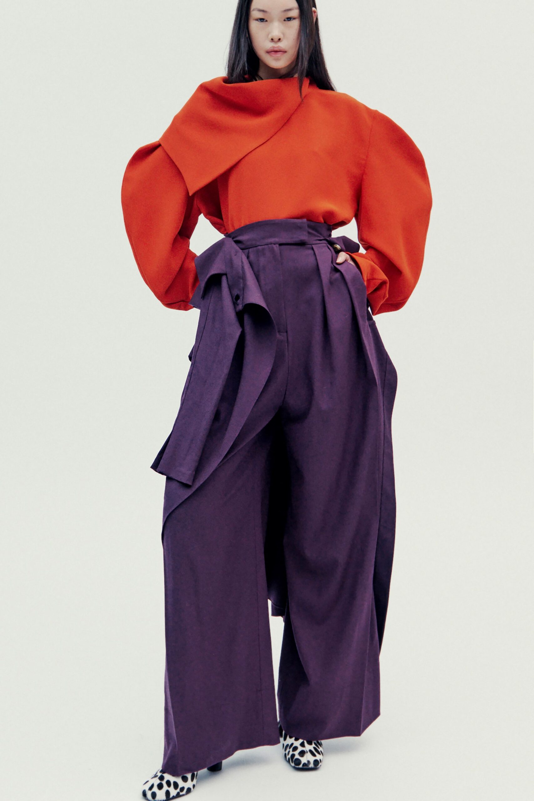 purple relaxed high-waisted wide-leg belted pants