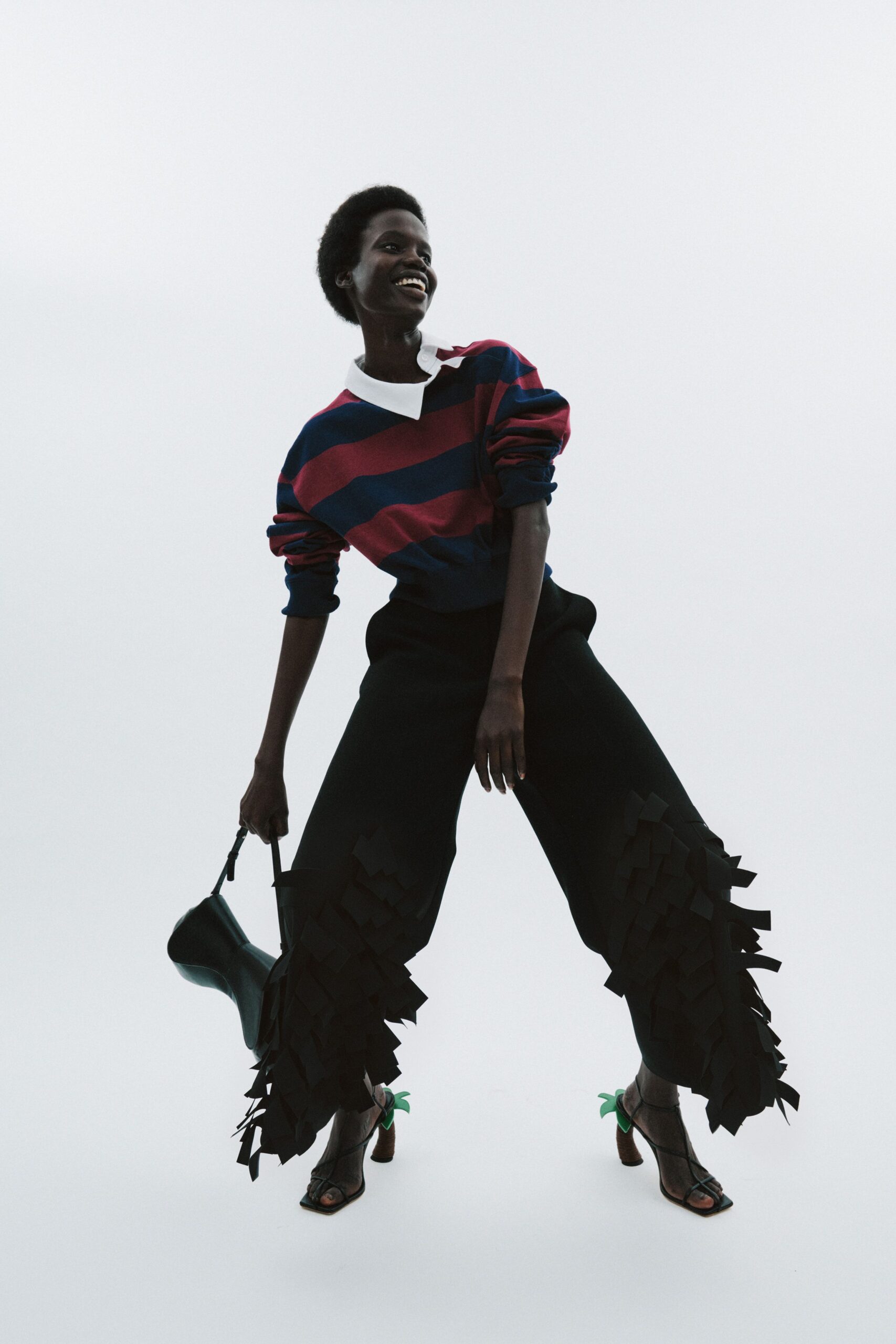 relaxed striped top with flared pants