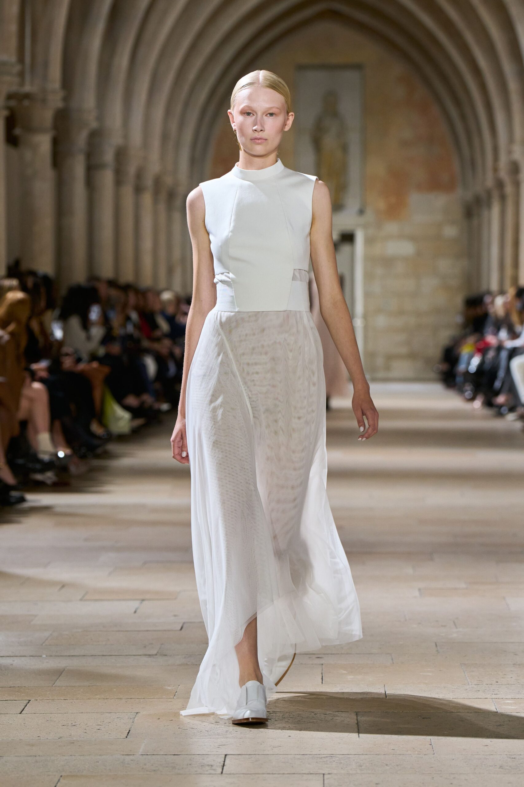 white layered maxi dress with shoes