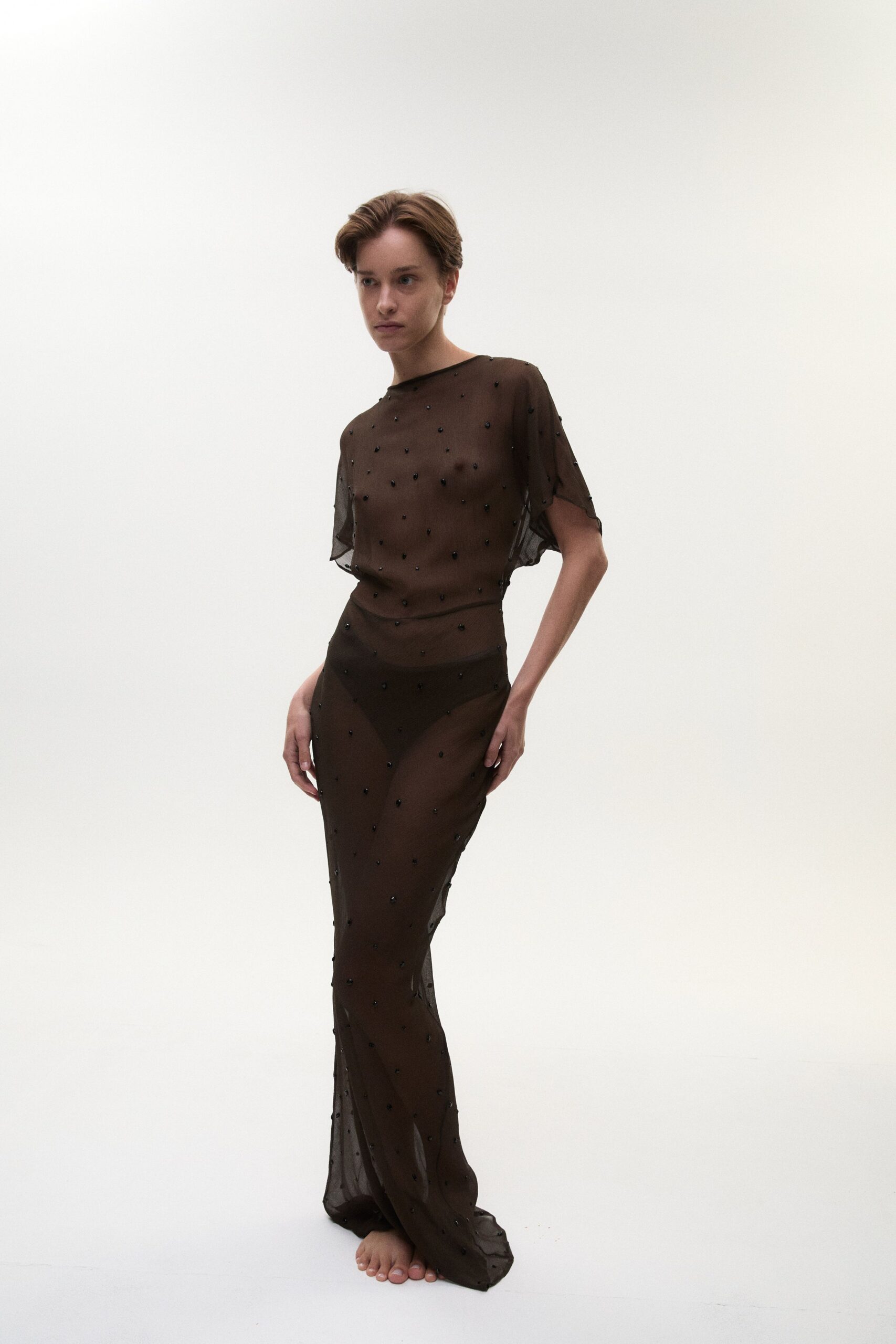 black sheer beaded gown