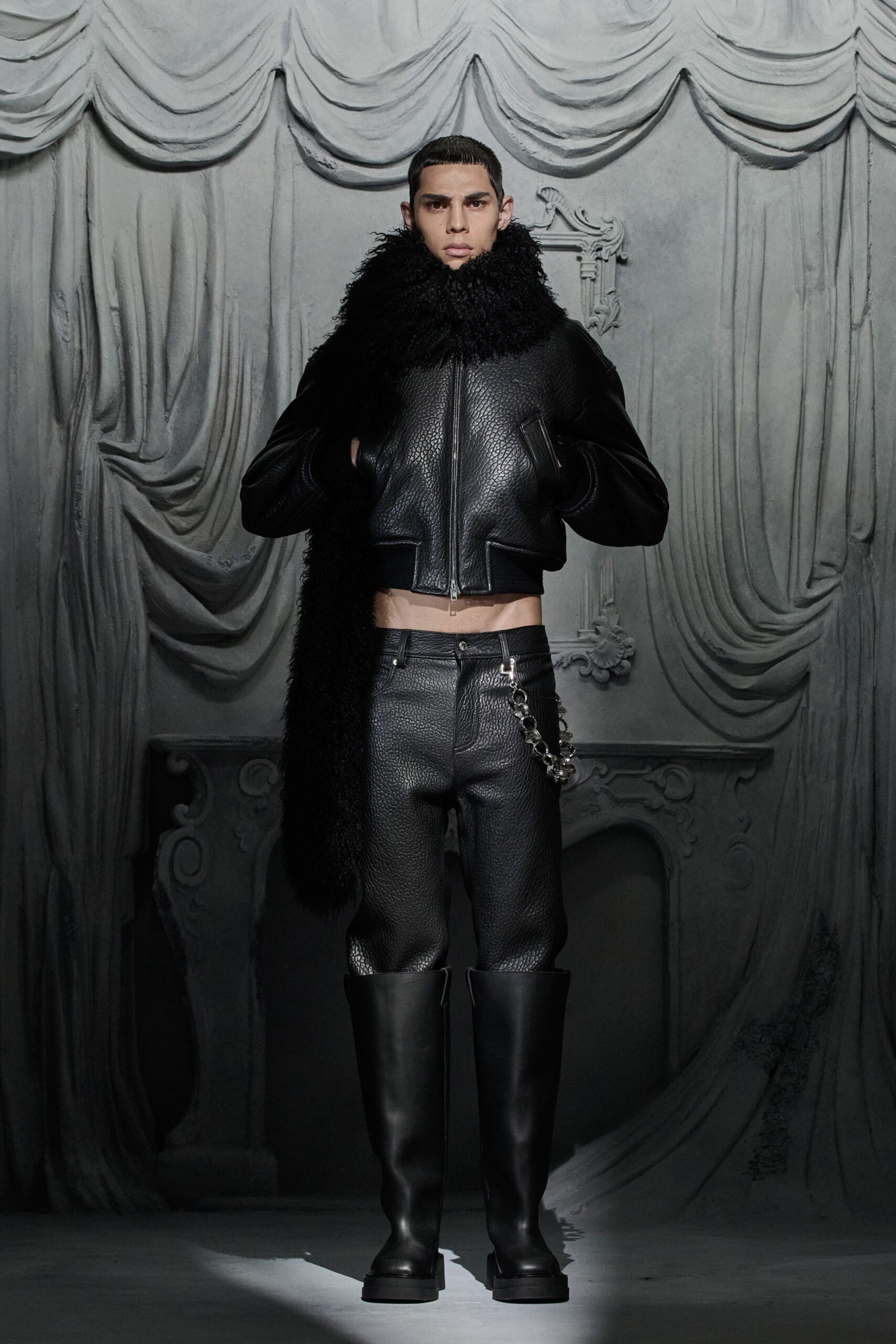 black leather jacket and pants
