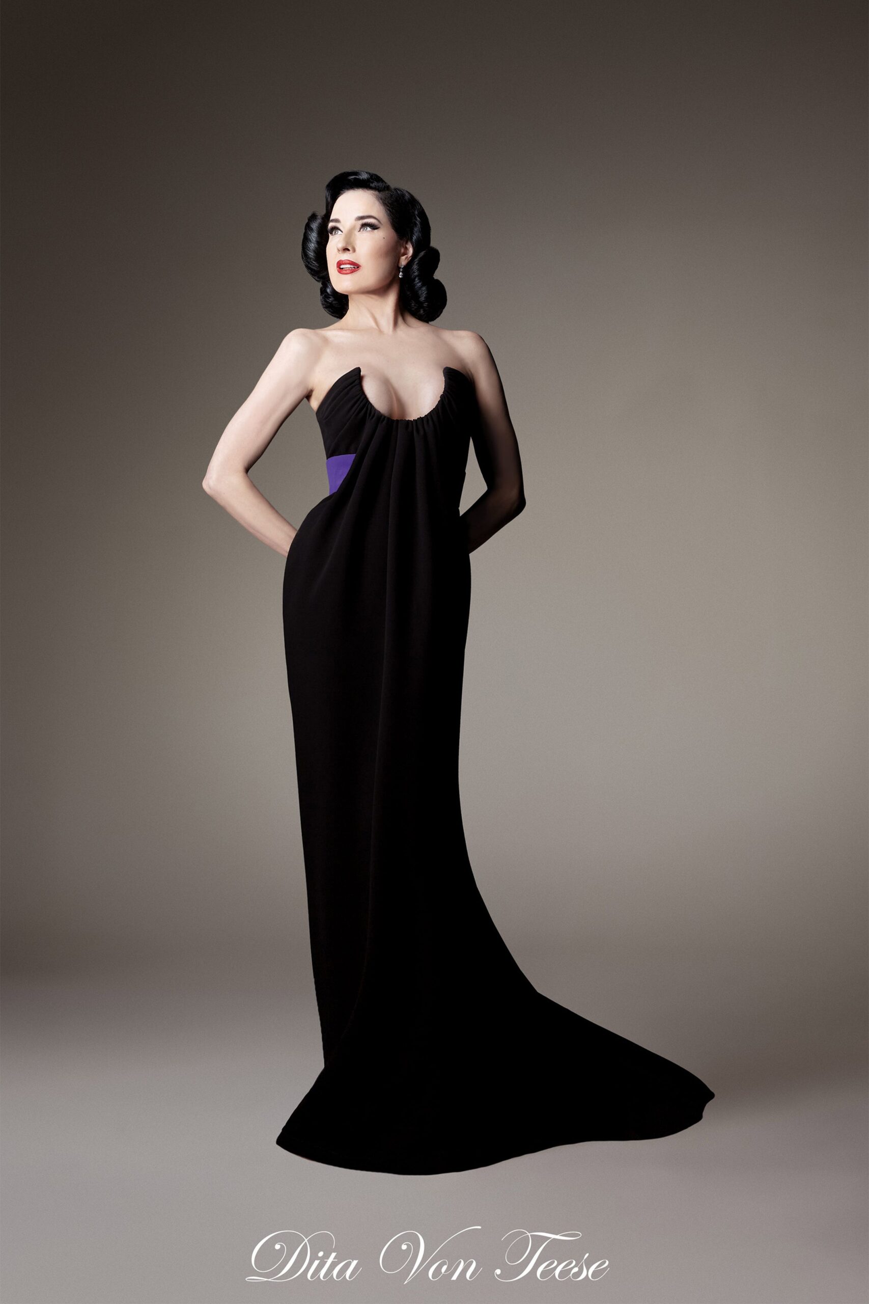 black silk strapless gown