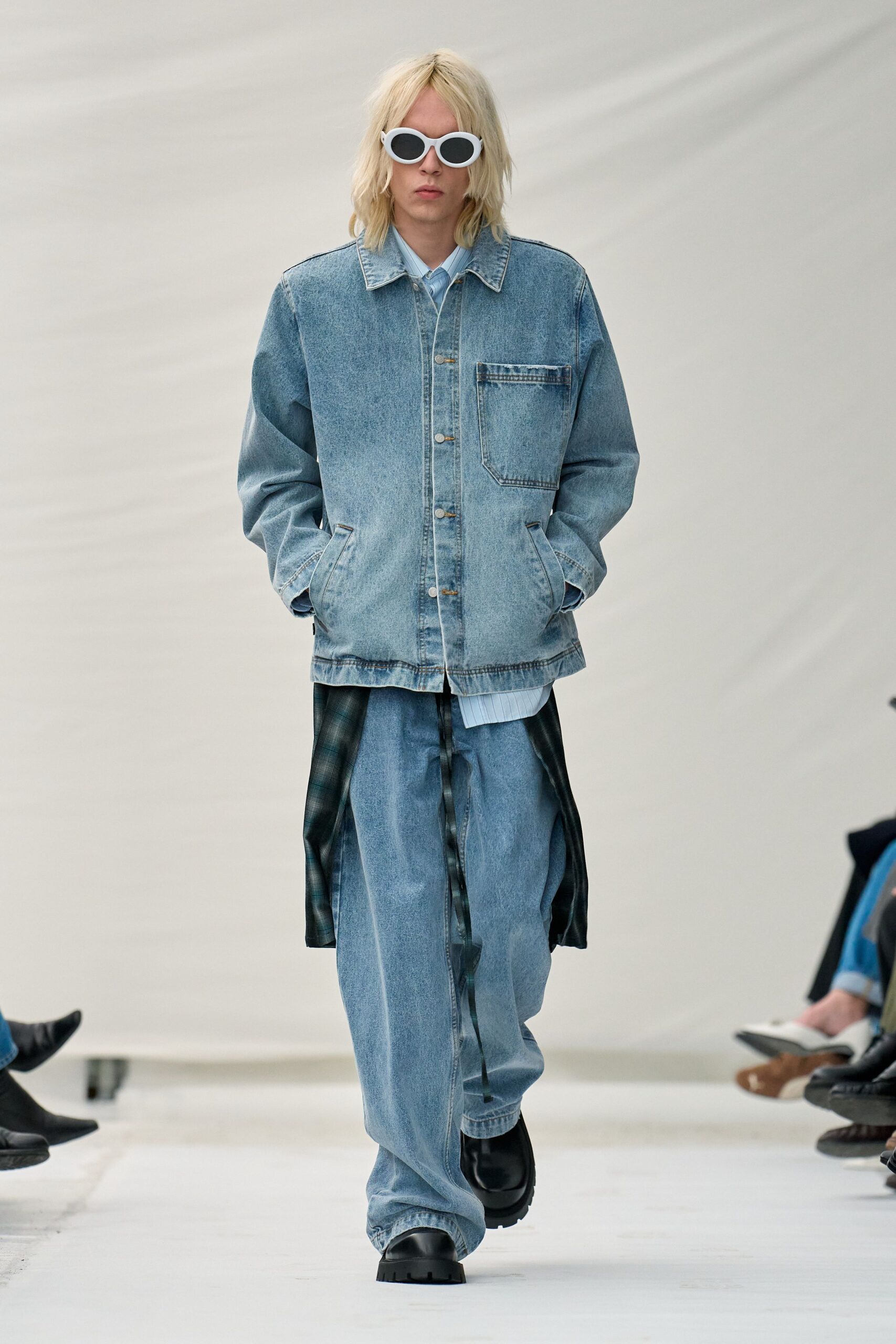 denim jacket with relaxed pants