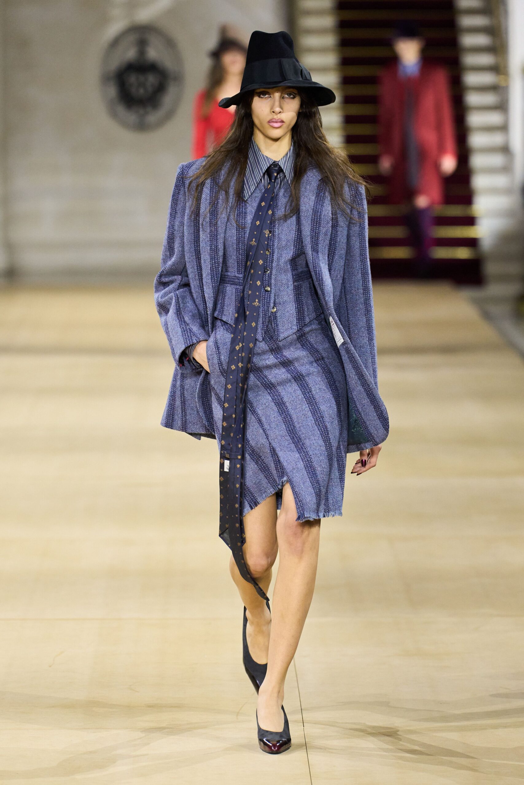 blue striped blazer and dress