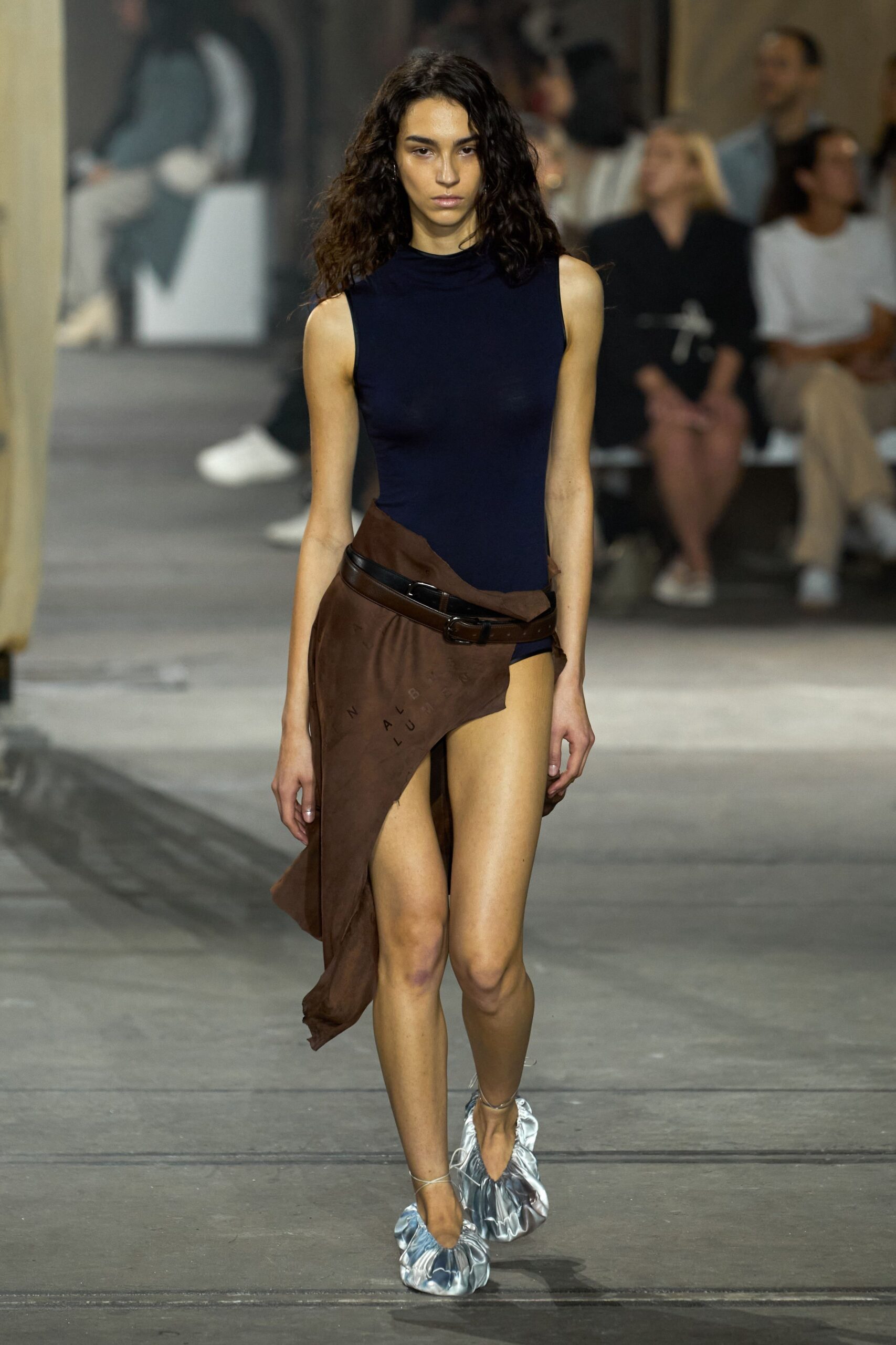 brown leather asymmetric relaxed belted skirt