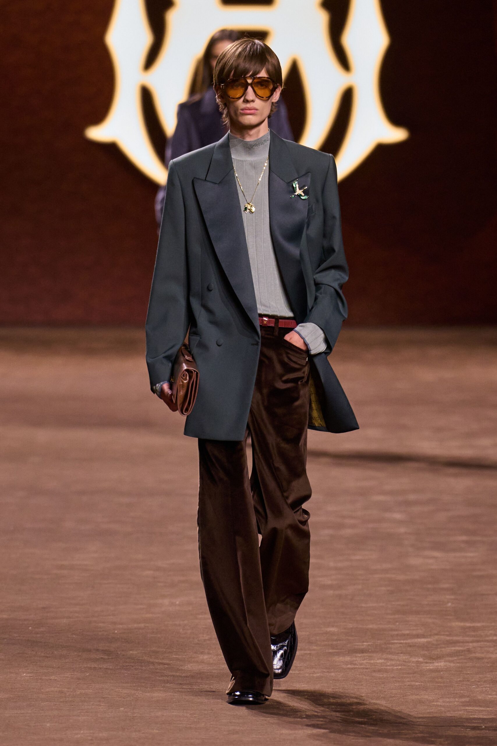 brown velvet slim straight-leg pants