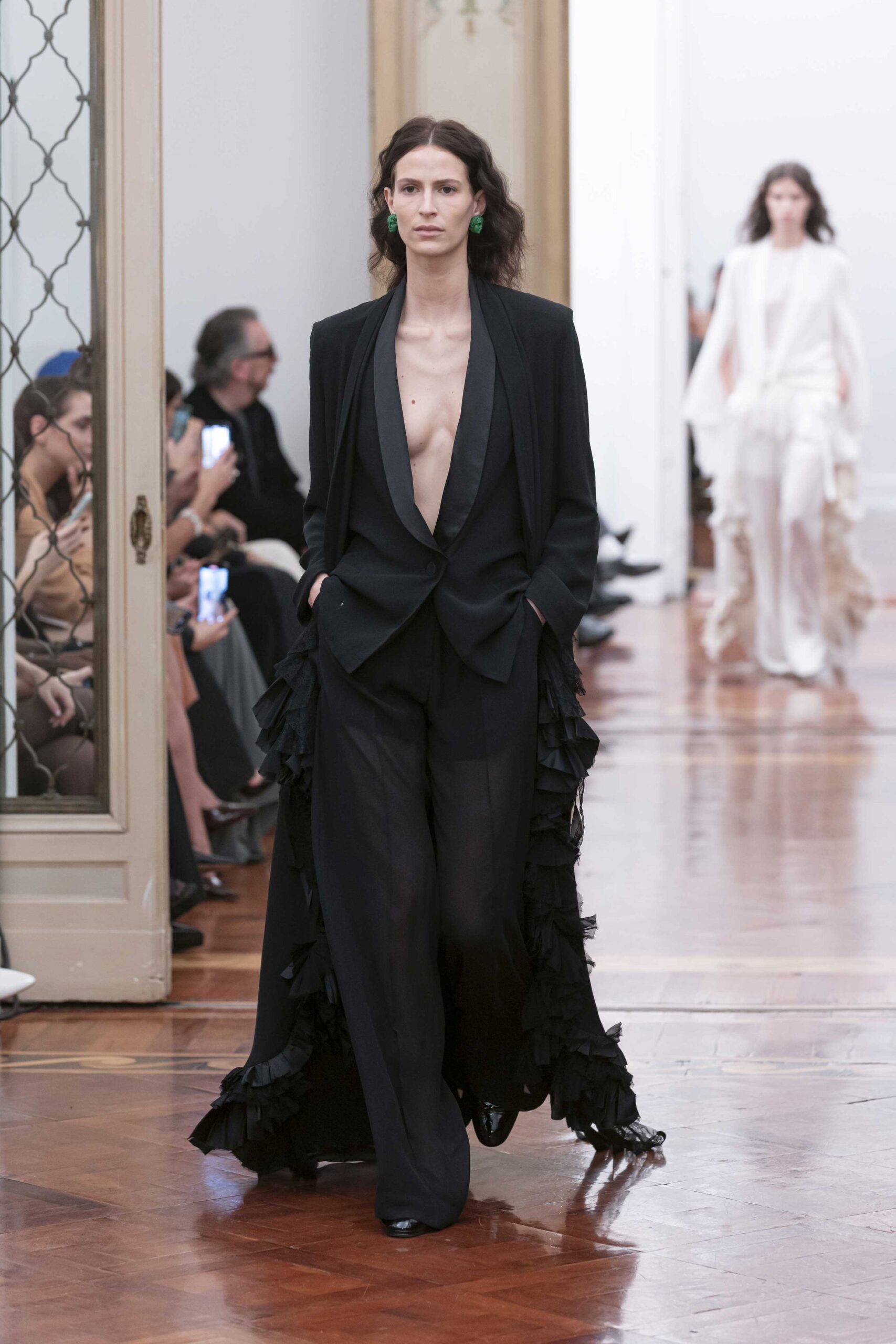 black silk fitted suit