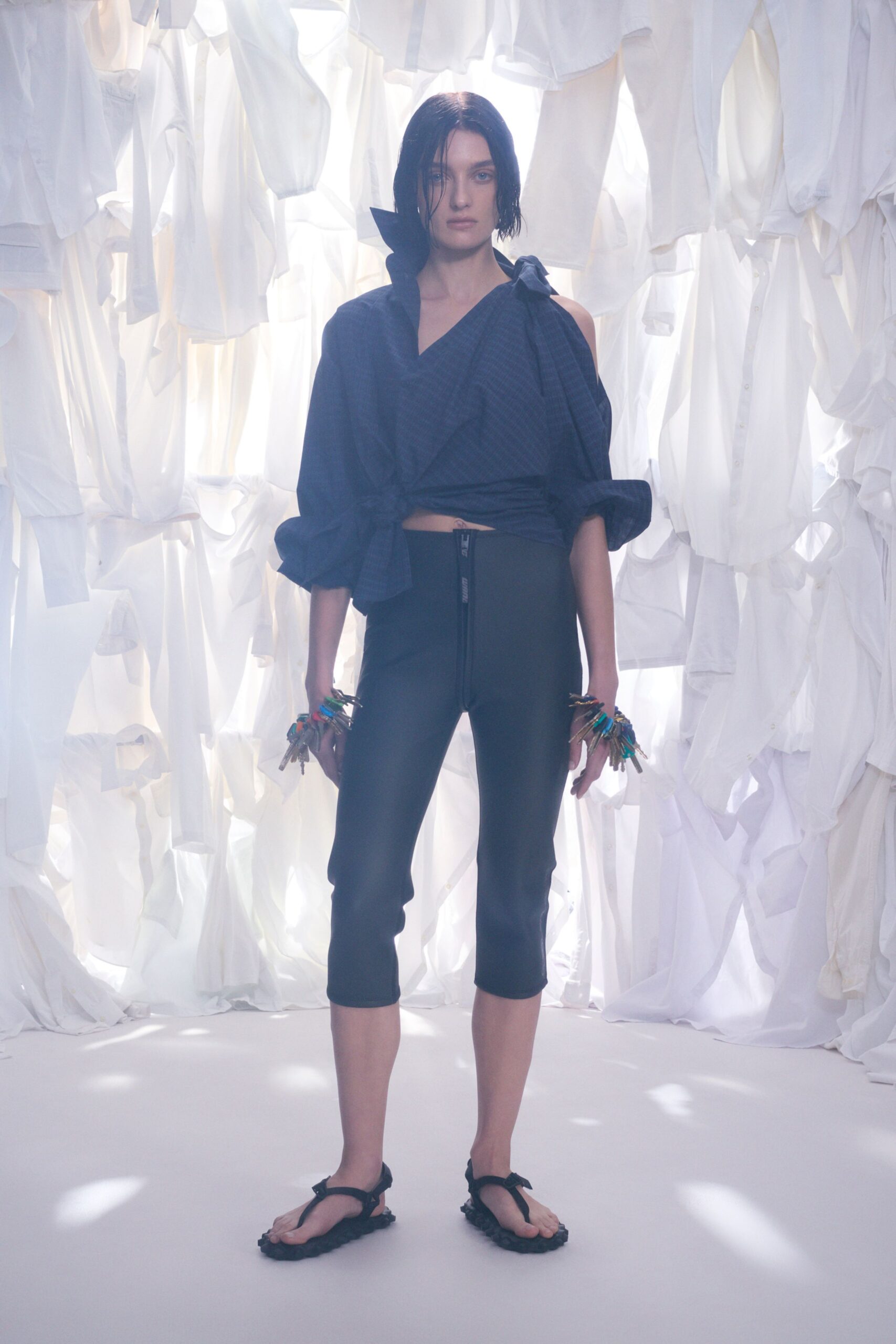 blue relaxed top with black pants