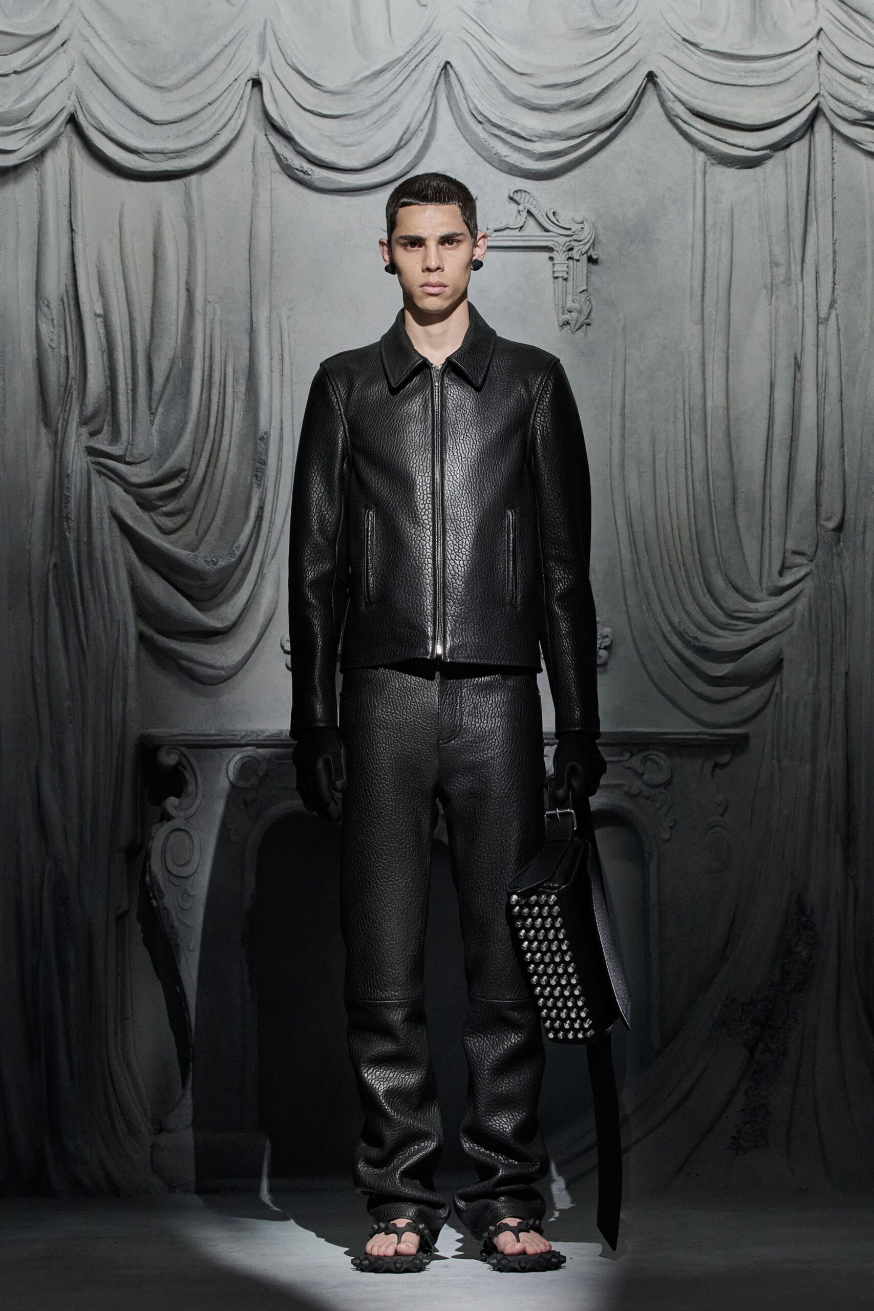 black leather jacket and pants