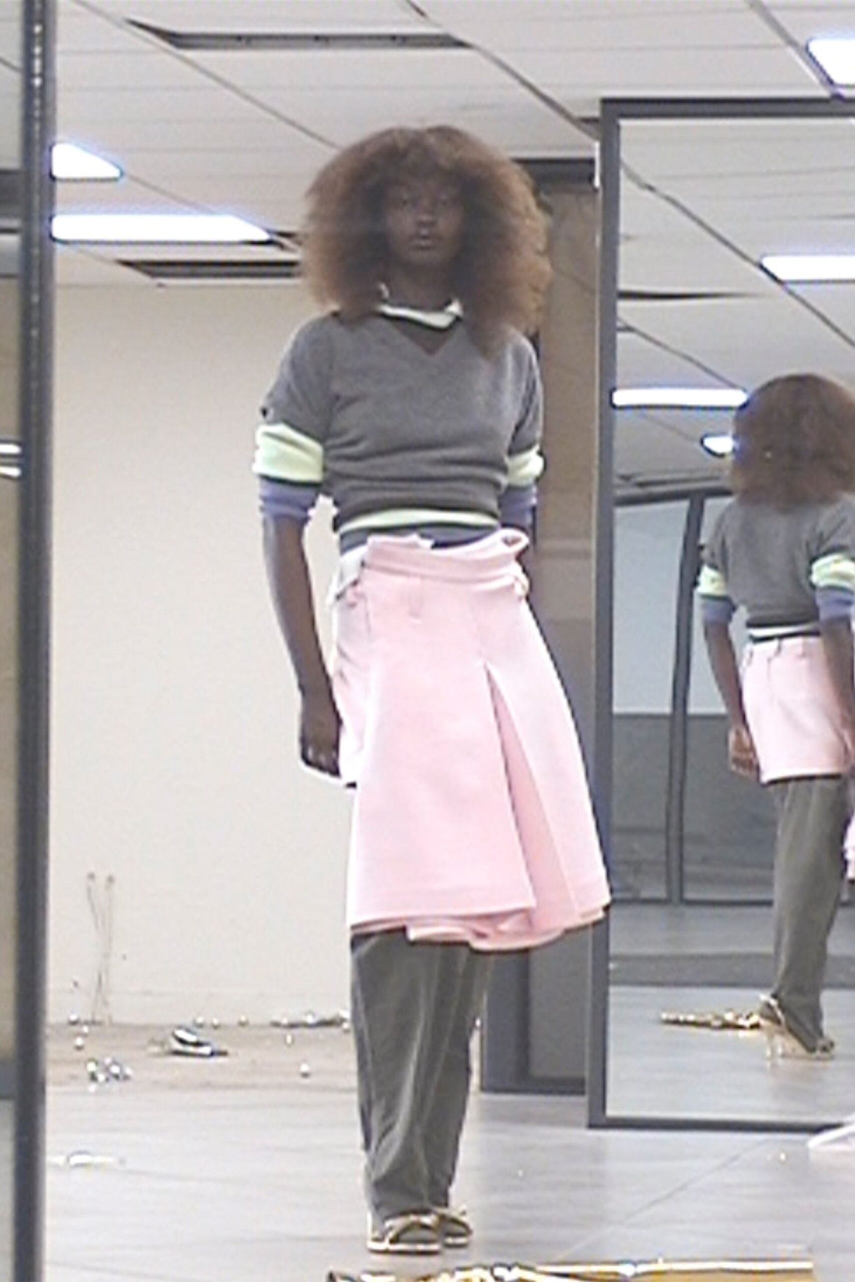 pink cotton asymmetric relaxed skirt