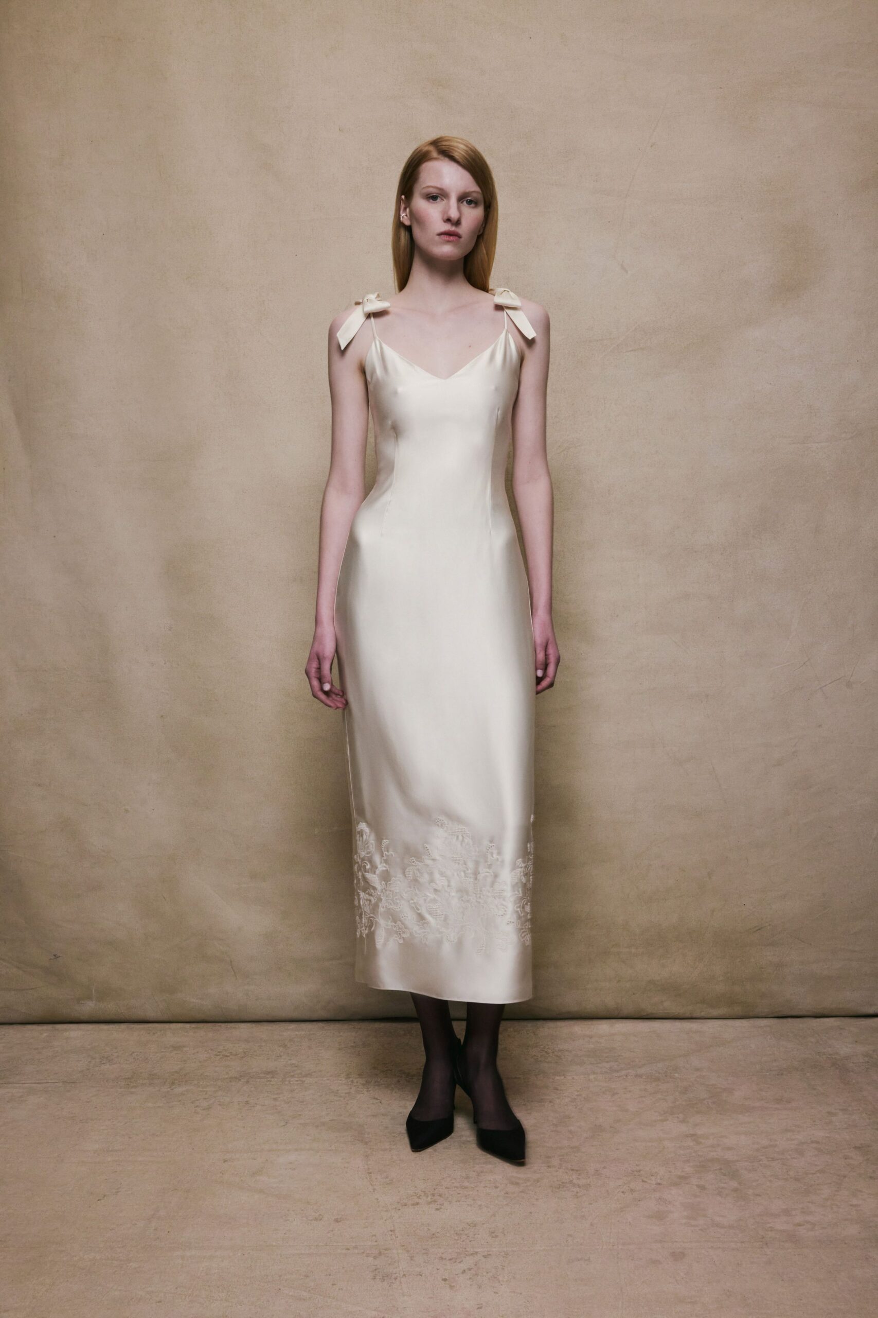 ivory silk fitted dress