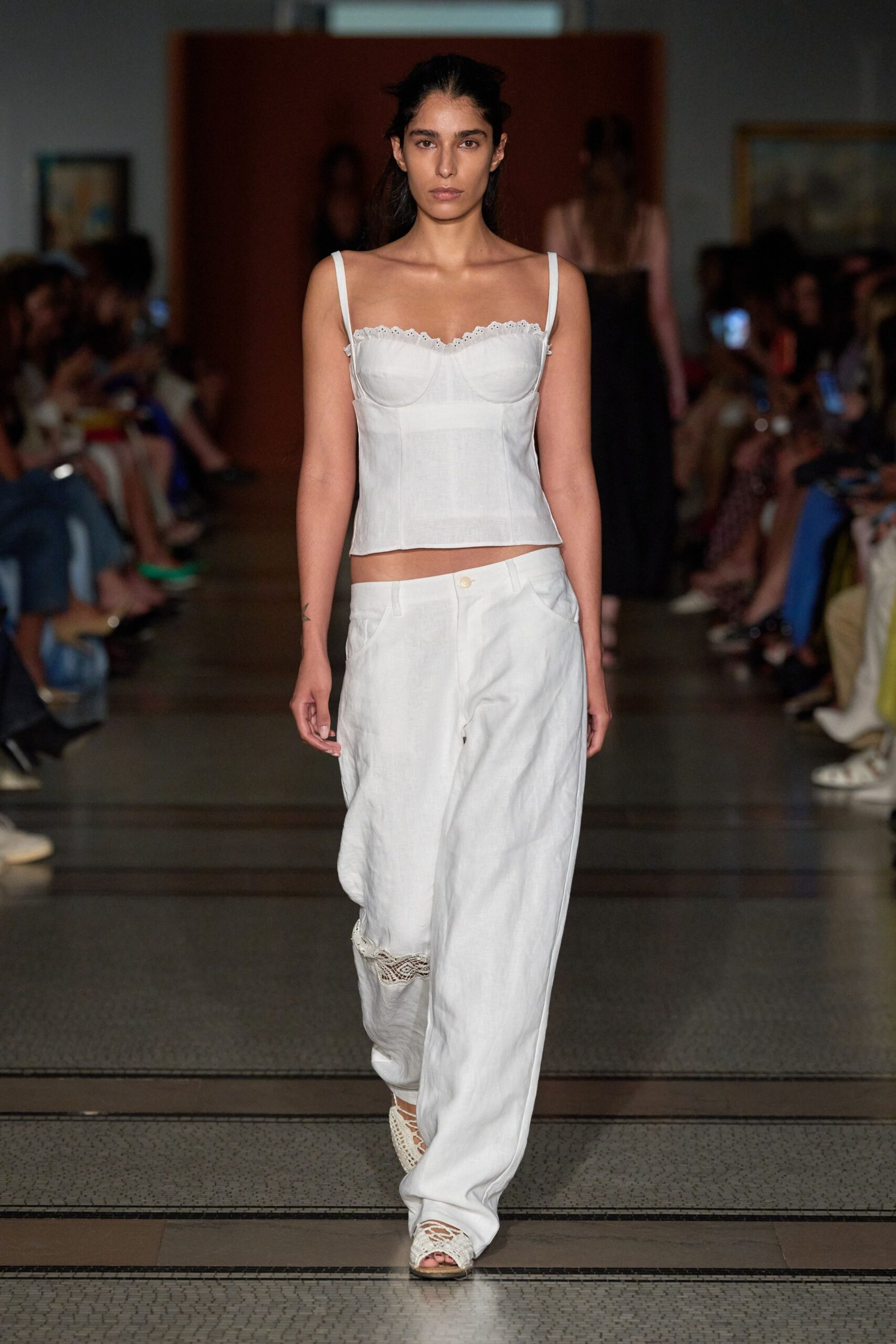 white fitted top and relaxed pants