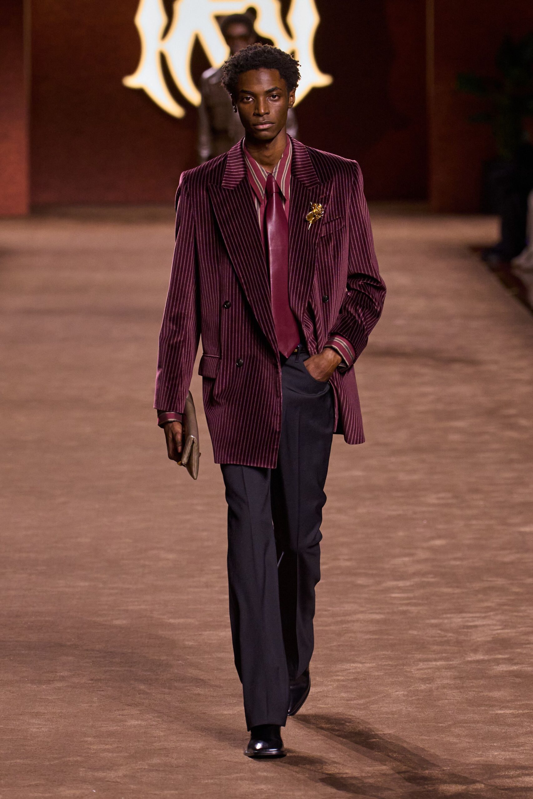 purple velvet long-sleeve collared tailored striped blazer