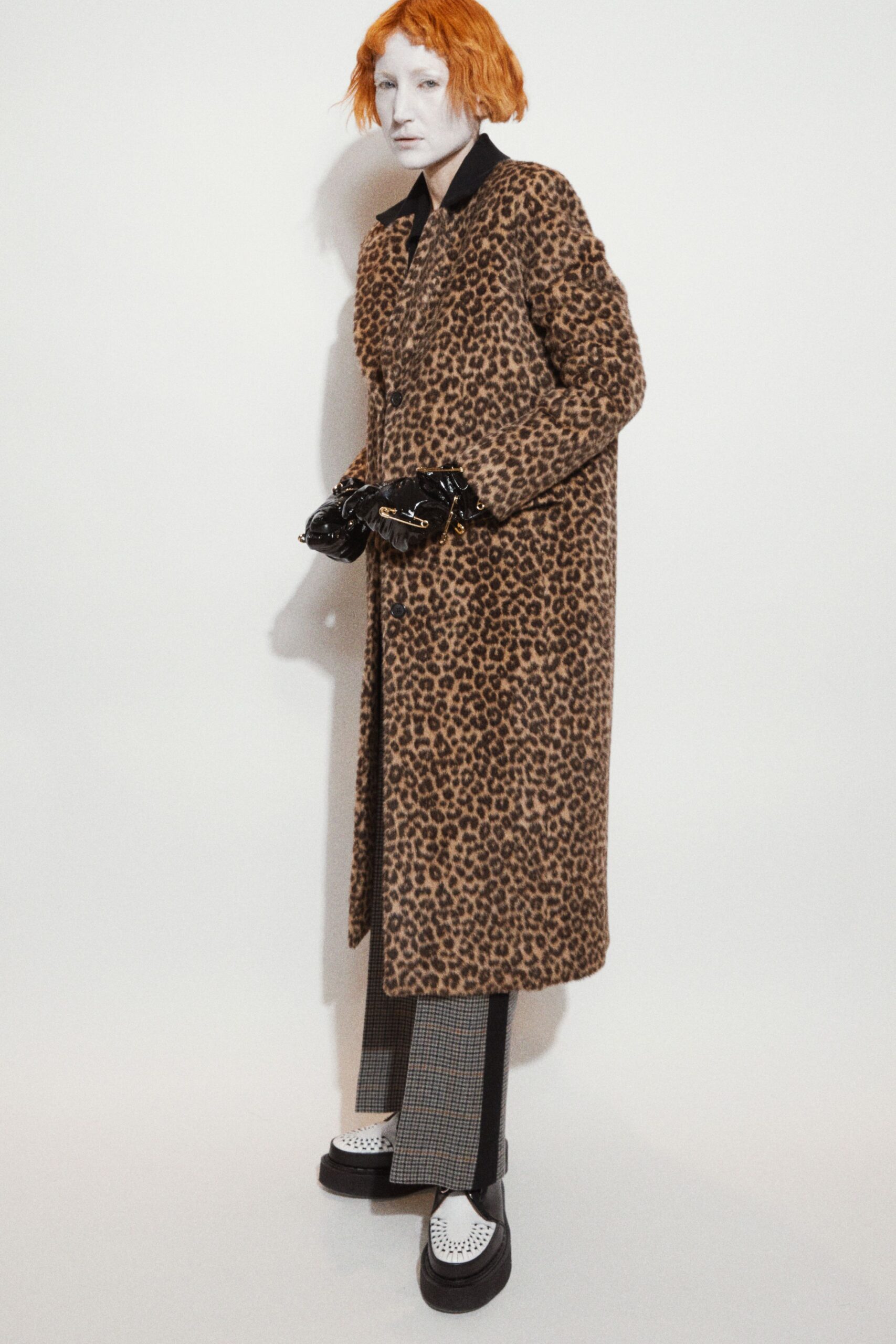 brown animal-print faux-fur coat