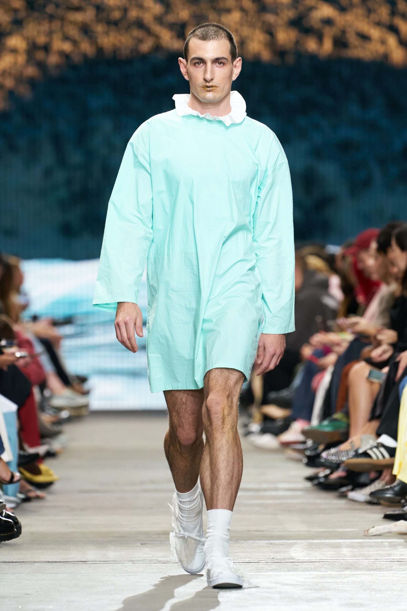 aqua relaxed dress with white shoes