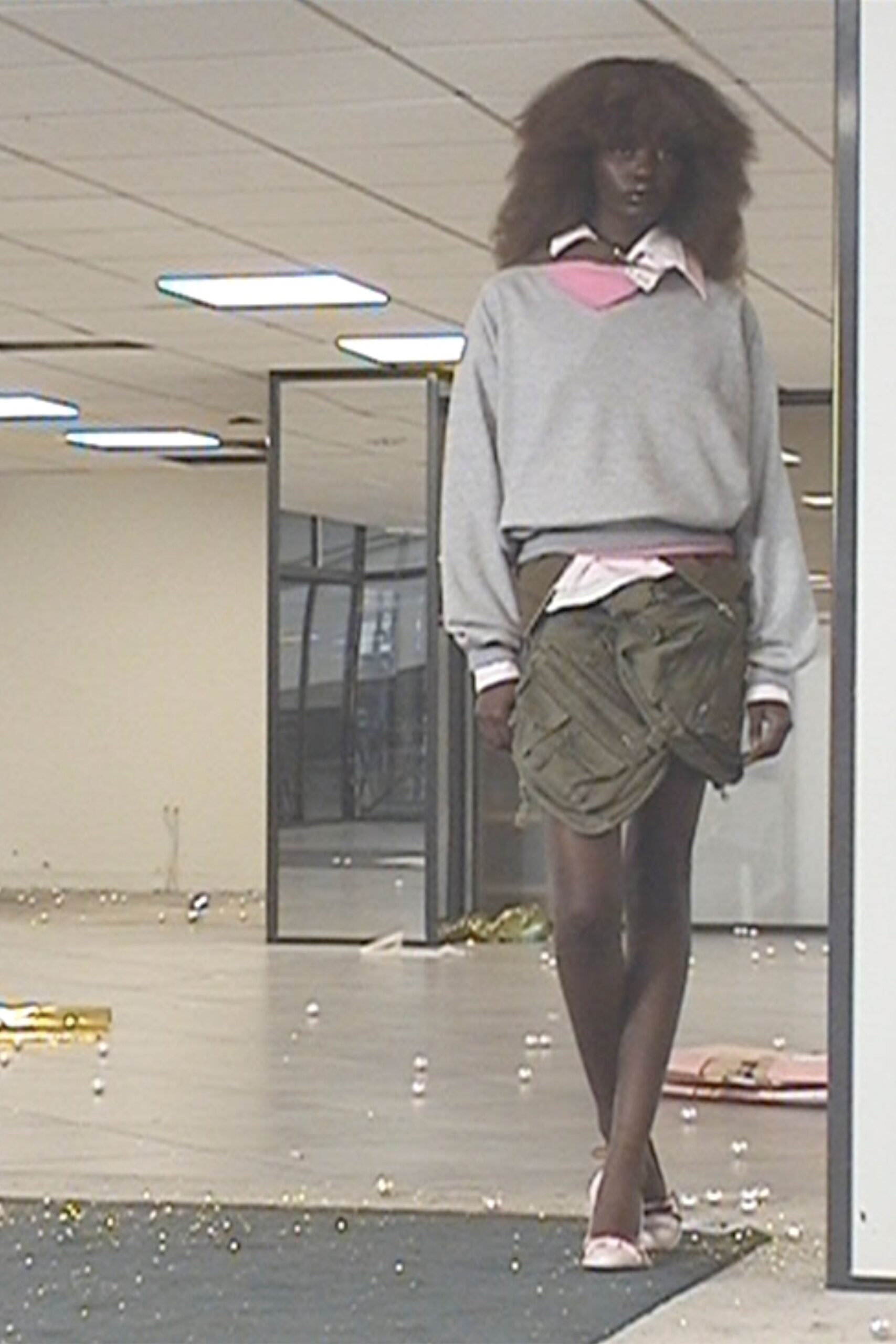 green cotton fitted ruched skirt