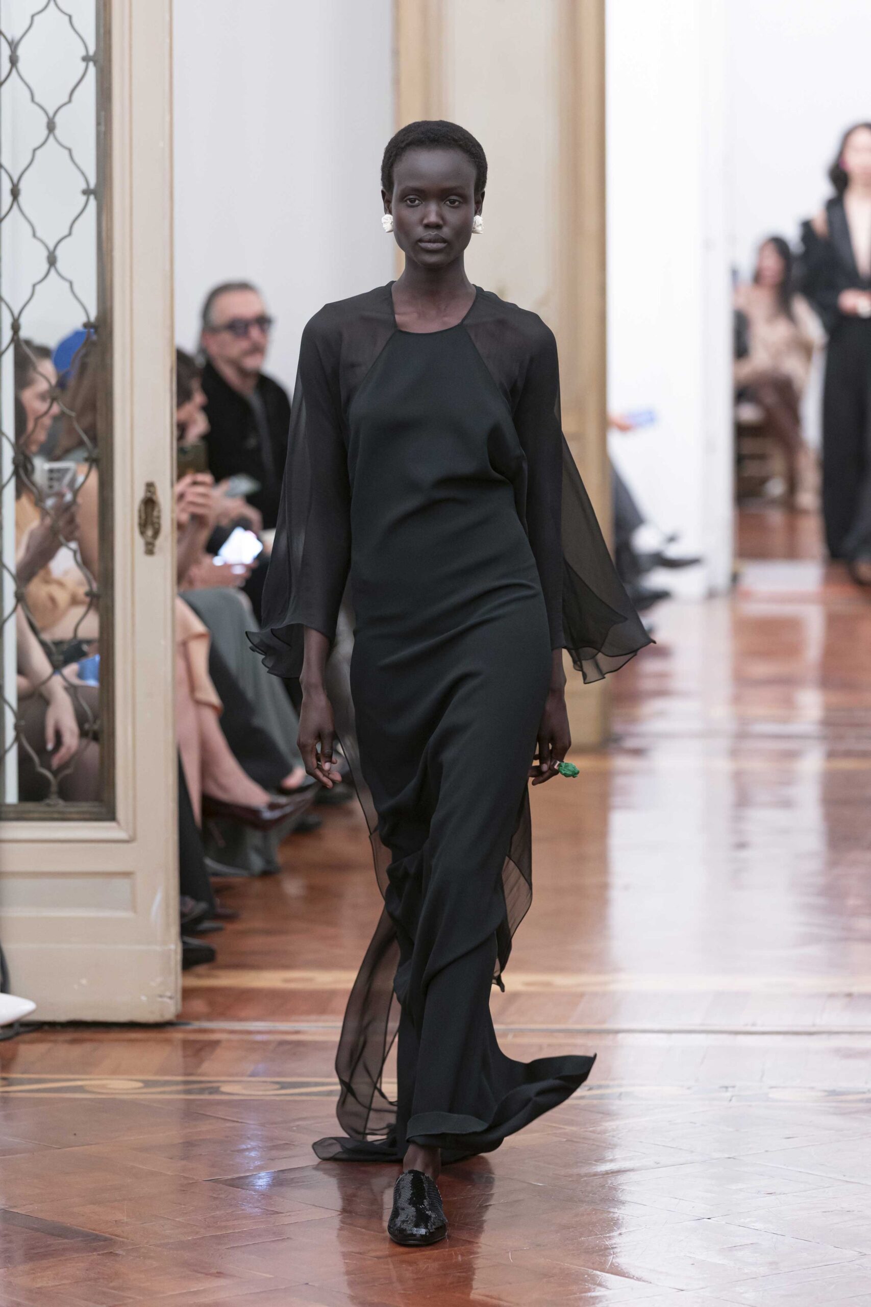 black silk flowing gown