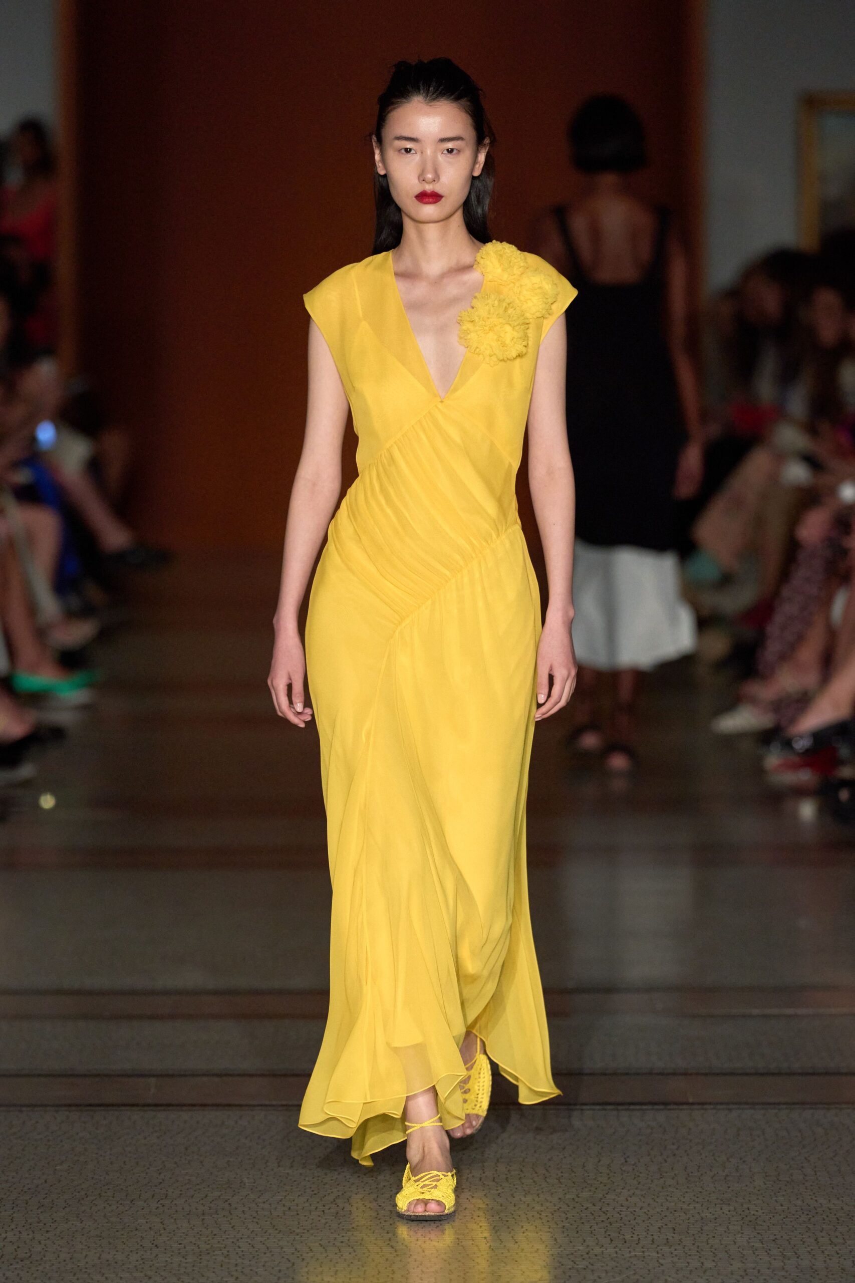 yellow chiffon sleeveless gown