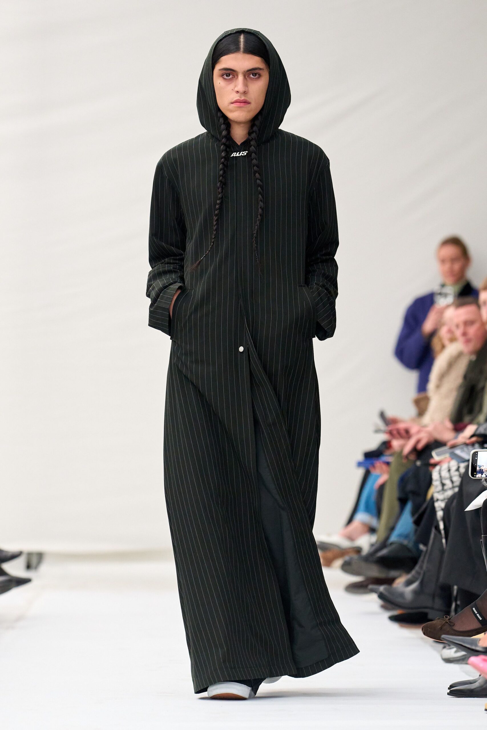 black striped hooded maxi dress