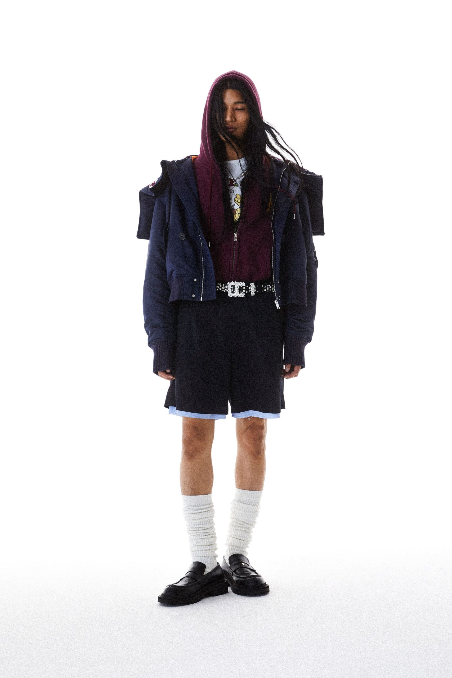 purple cotton long-sleeve hooded relaxed hoodie