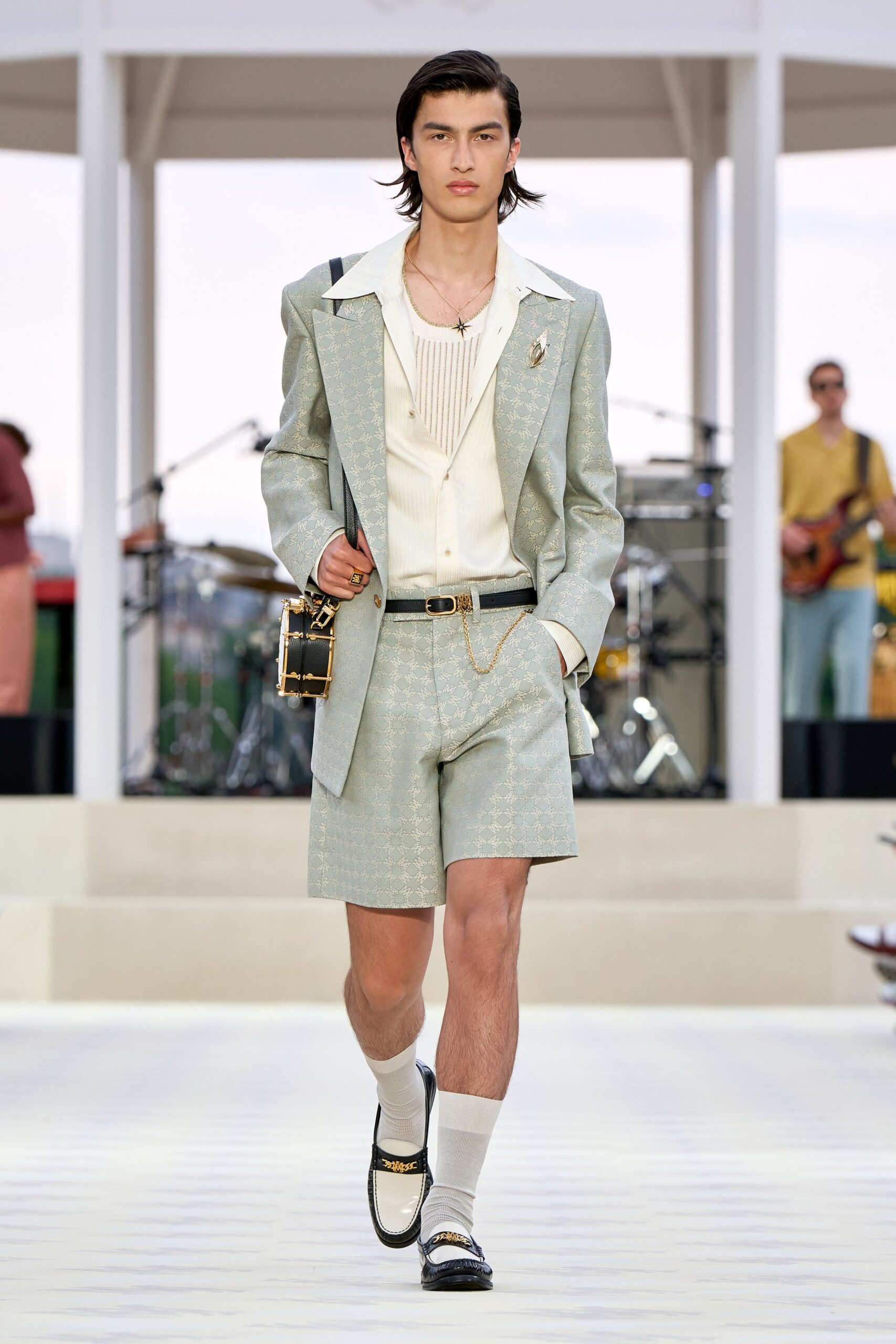 light blue tailored suit with shorts