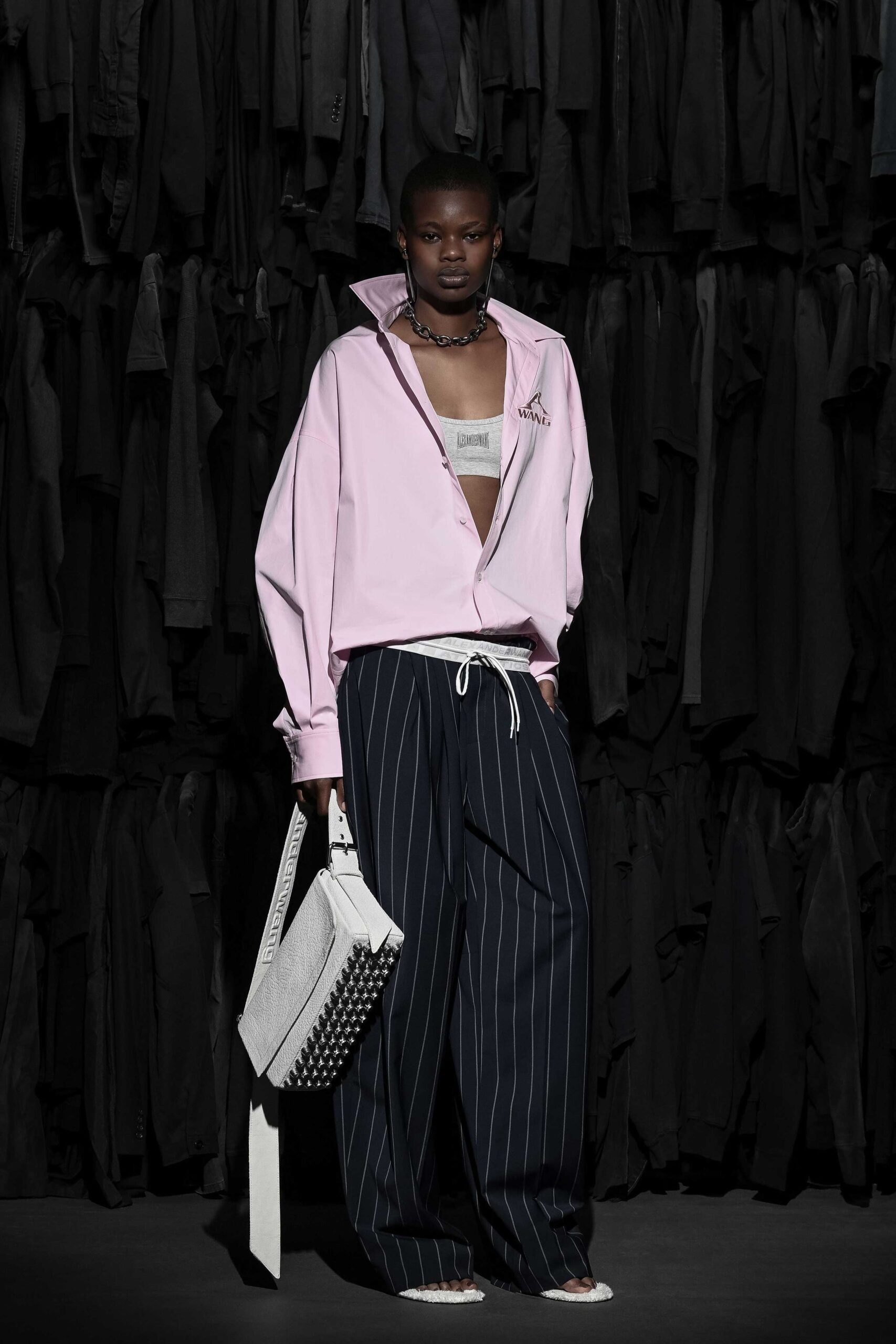 pink cotton long-sleeve collared oversized shirt