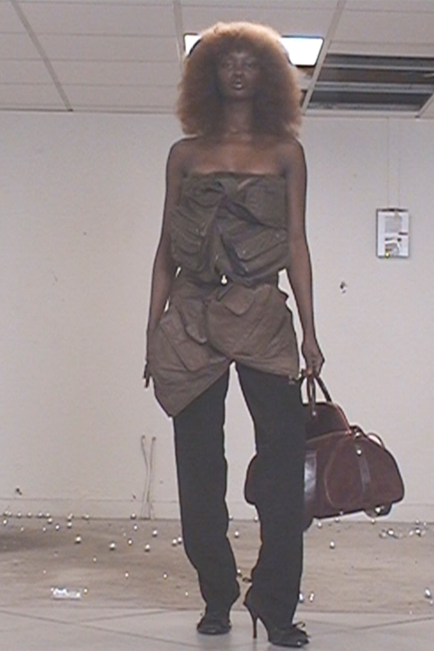 brown cotton strapless fitted draped top