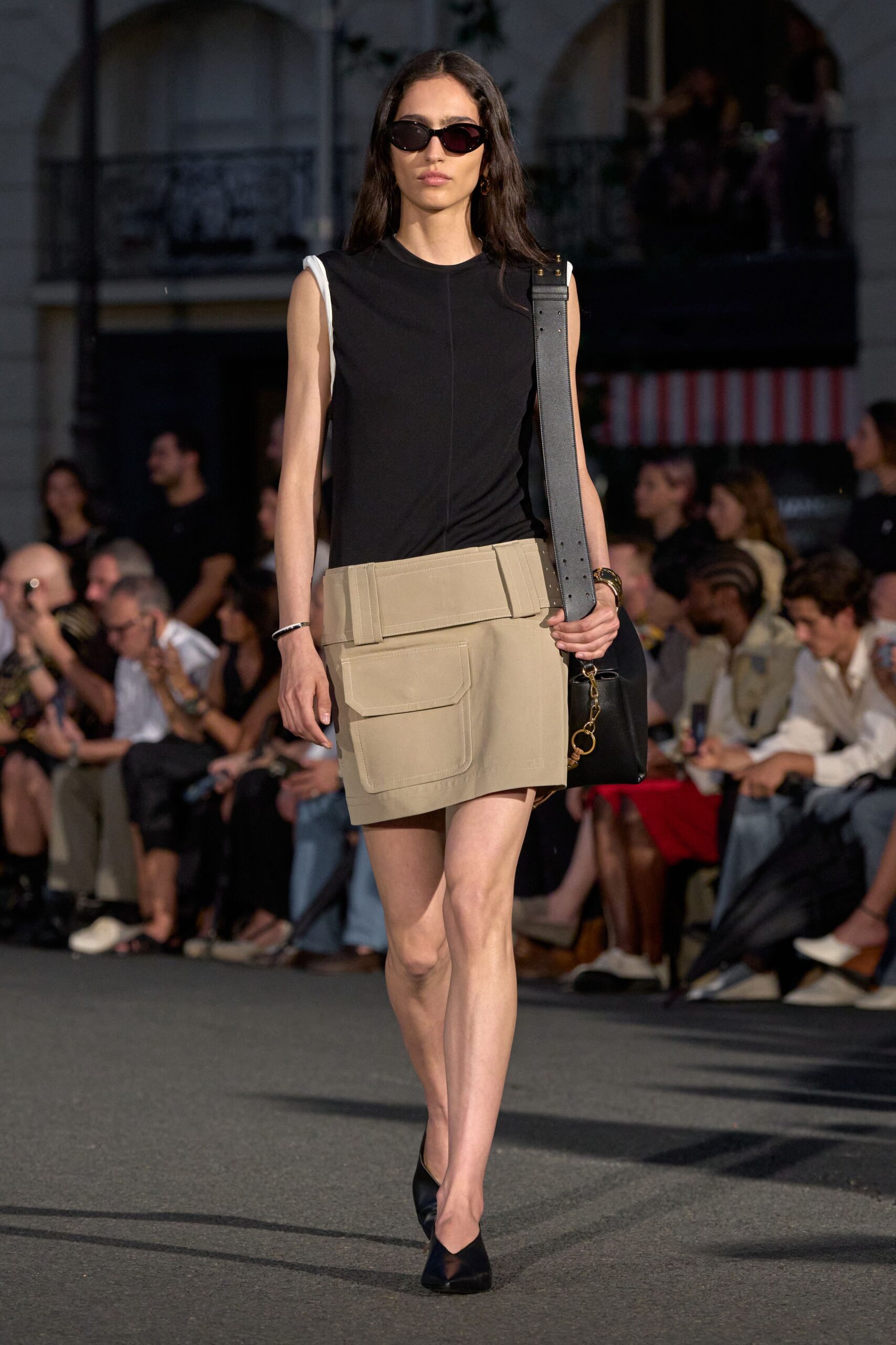 beige cotton high-waisted pockets buttoned mini skirt