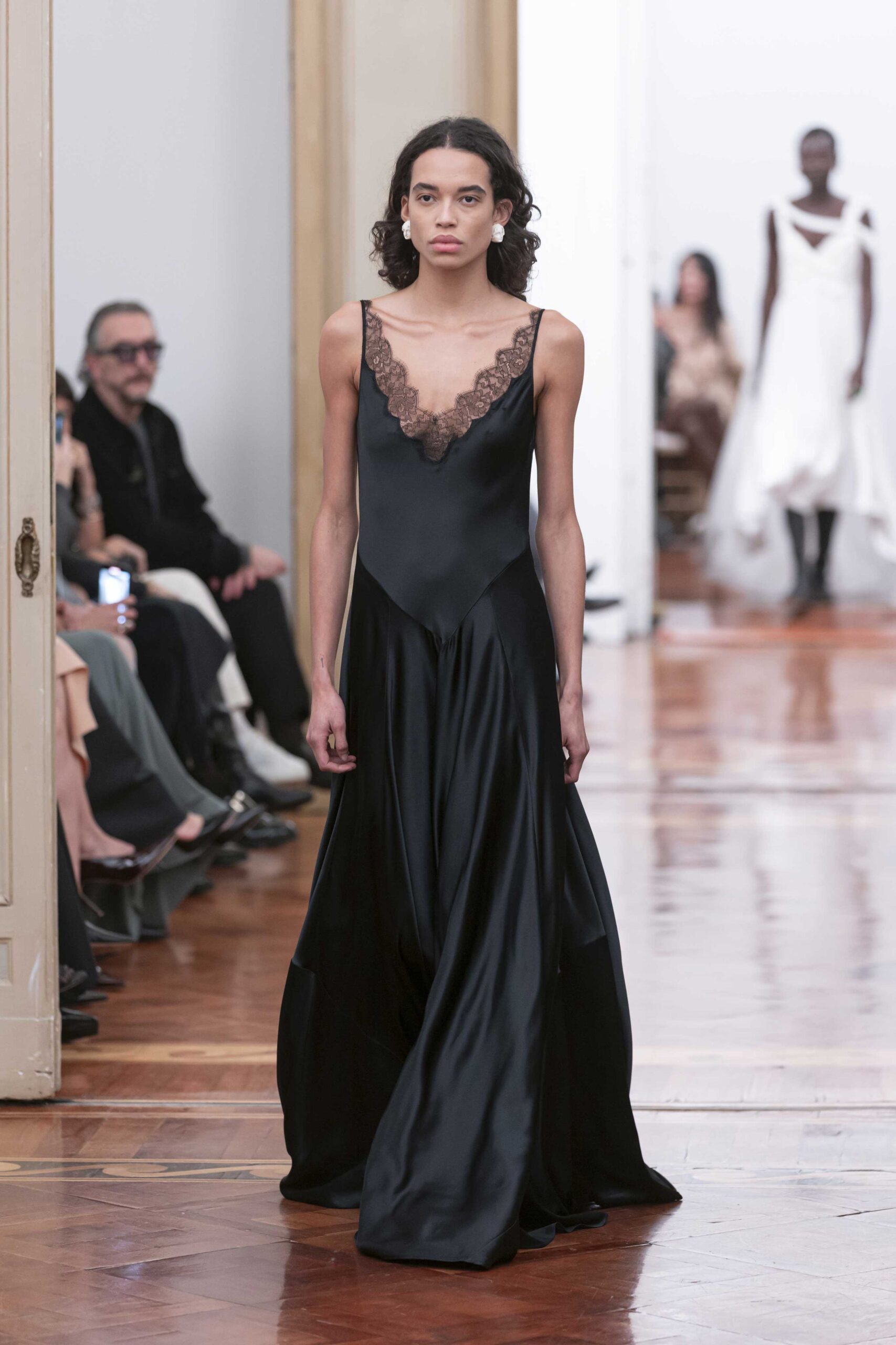black silk sleeveless gown