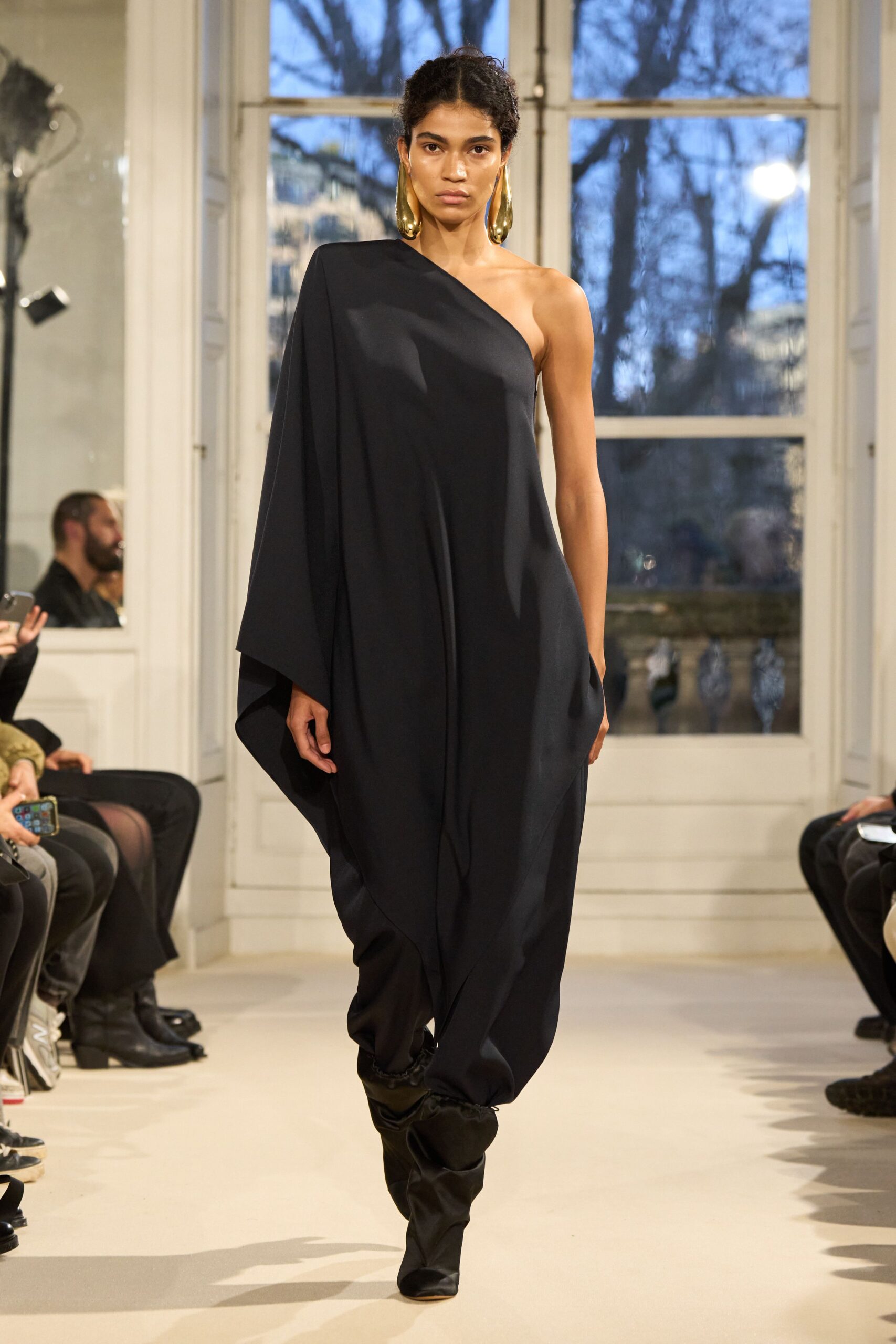 black cotton sleeveless asymmetric relaxed draped maxi dress